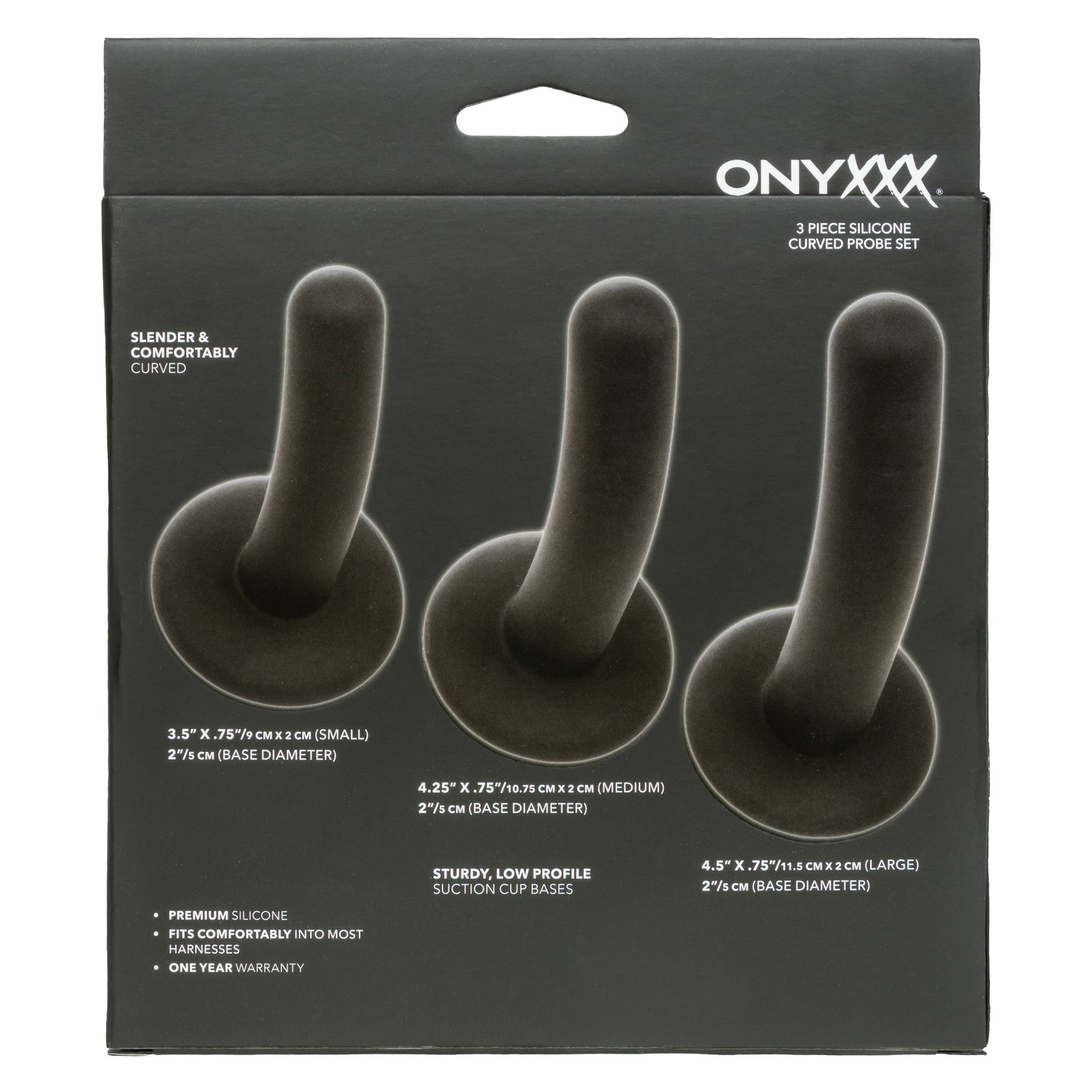 CalExotics - Onyxxx 3-Piece Silicone Curved Anal Probe Set (Black) - Black