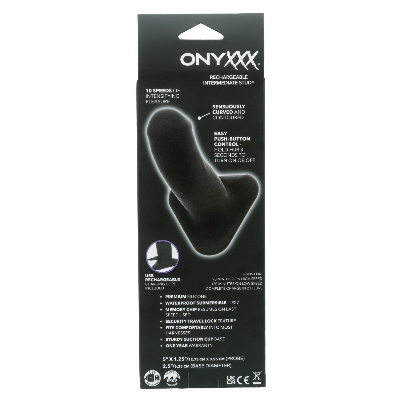 CalExotics - Onyxxx Rechargeable Silicone Anal Plug (Black) - Black / Intermediate