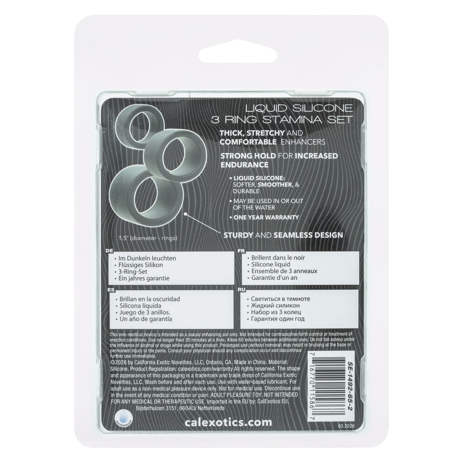 CalExotics - Alpha 3-Ring Stamina Cock Ring Set (Black) - Black
