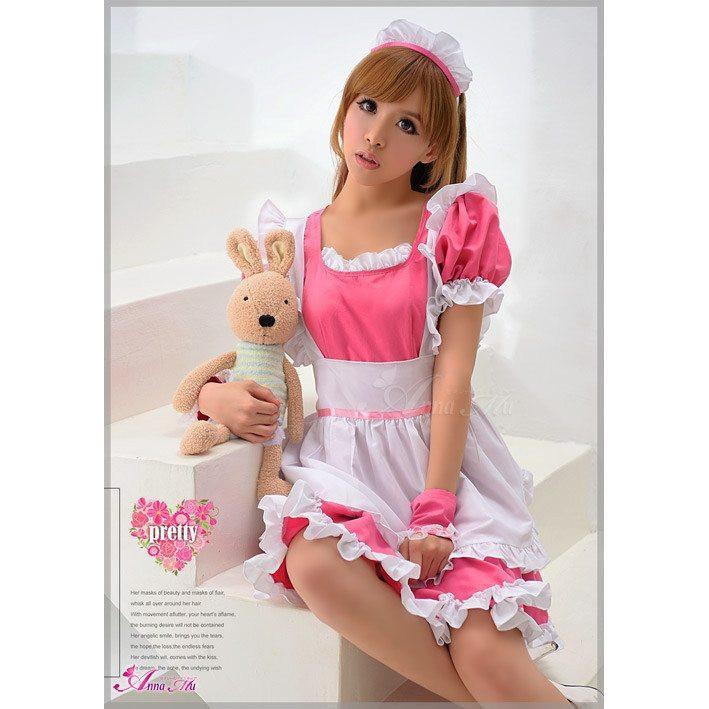 Anna Mu - 4 Pieces Cherry Maid Costume Set NA14030035 (Pink) - Lingerie (Non Vibration) Durio.sg