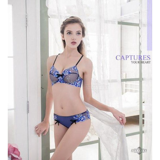 Annaberry - Butterfly Dance Beauty Back No Pad Rims Underwear Bra Set NA16040056 (Blue) - Lingerie Durio.sg