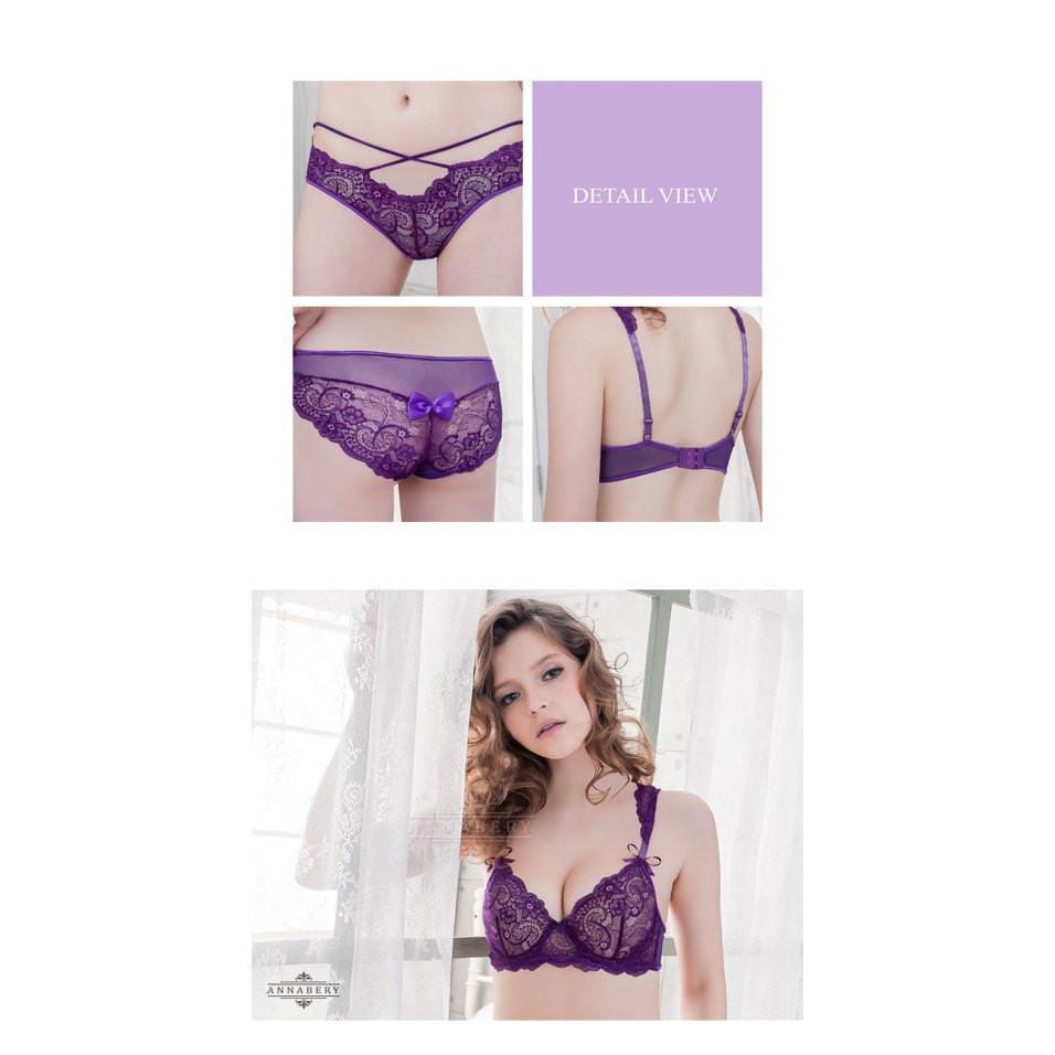 Annaberry - Purple Butterfly Dances Beauty Back No Pad Rims Underwear Bra Set NA16040039 (Purple) - Lingerie Durio.sg