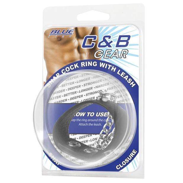 Blue Line - C&B Gear Snap Cock Ring with 12" Leash (Black) - Leather Cock Ring (Non Vibration) Durio.sg