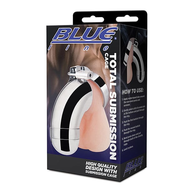 Blue Line - Total Submission Chastity Cock Cage (Silver) - Metal Cock Cage (Non Vibration) Durio.sg