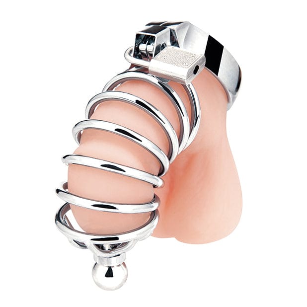 Blue Line - Urethral Play Chastity Cock Cage (Silver) - Metal Cock Cage (Non Vibration) Durio.sg