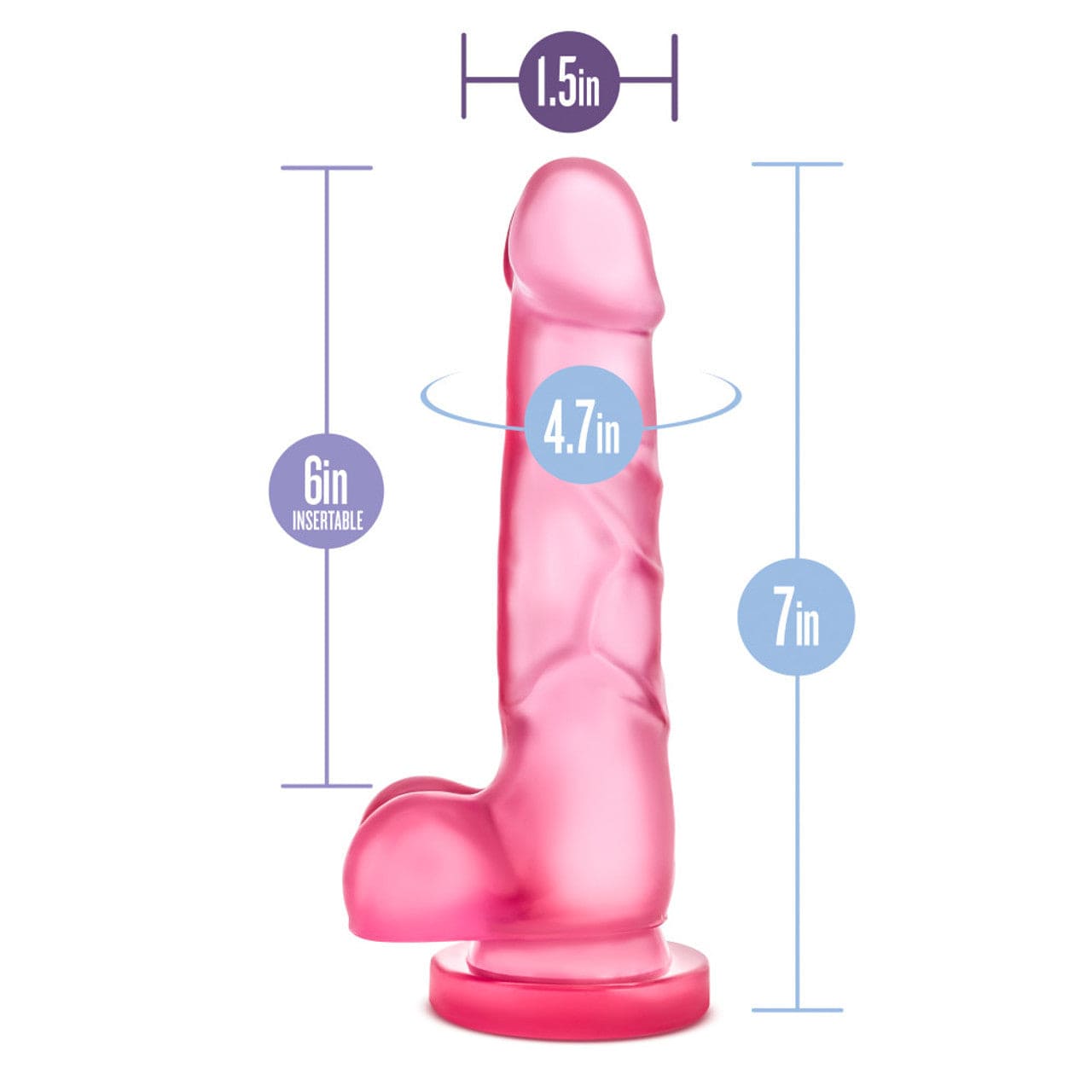 Blush Novelties - B Yours Sweet n Hard 4 Realistic Dildo with Balls 7" (Pink) - Realistic Dildo with suction cup (Non Vibration) Durio.sg