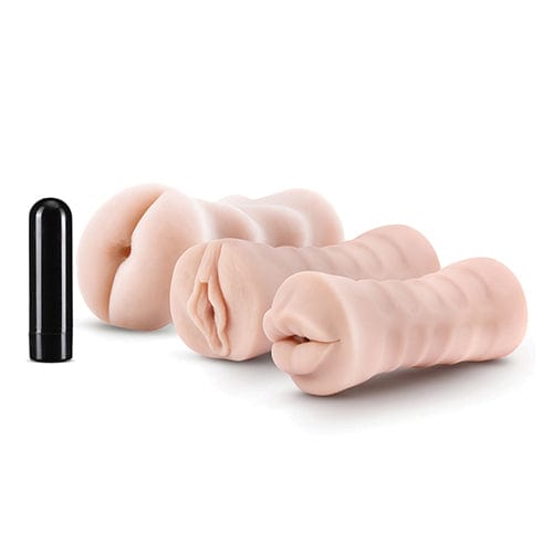 Blush Novelties - M for Men Self Lubricating Vibrating Stroker Masturbator Sleeve Kit (Beige) - Masturbator Soft Stroker (Vibration) Non Rechargeable Durio.sg