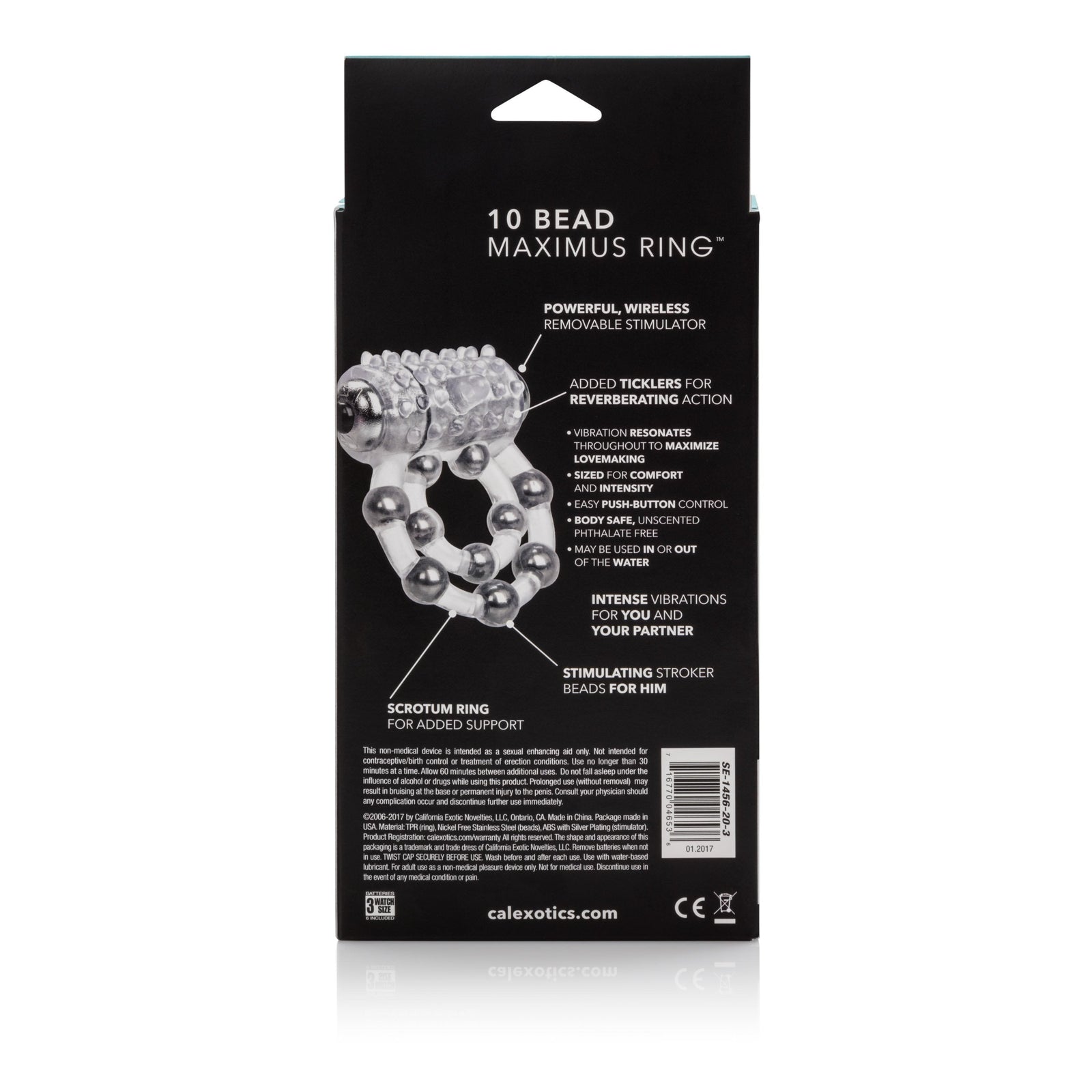 California Exotics - 10 Bead Maximus Cock Ring (White) - Rubber Cock Ring (Vibration) Non Rechargeable Durio.sg