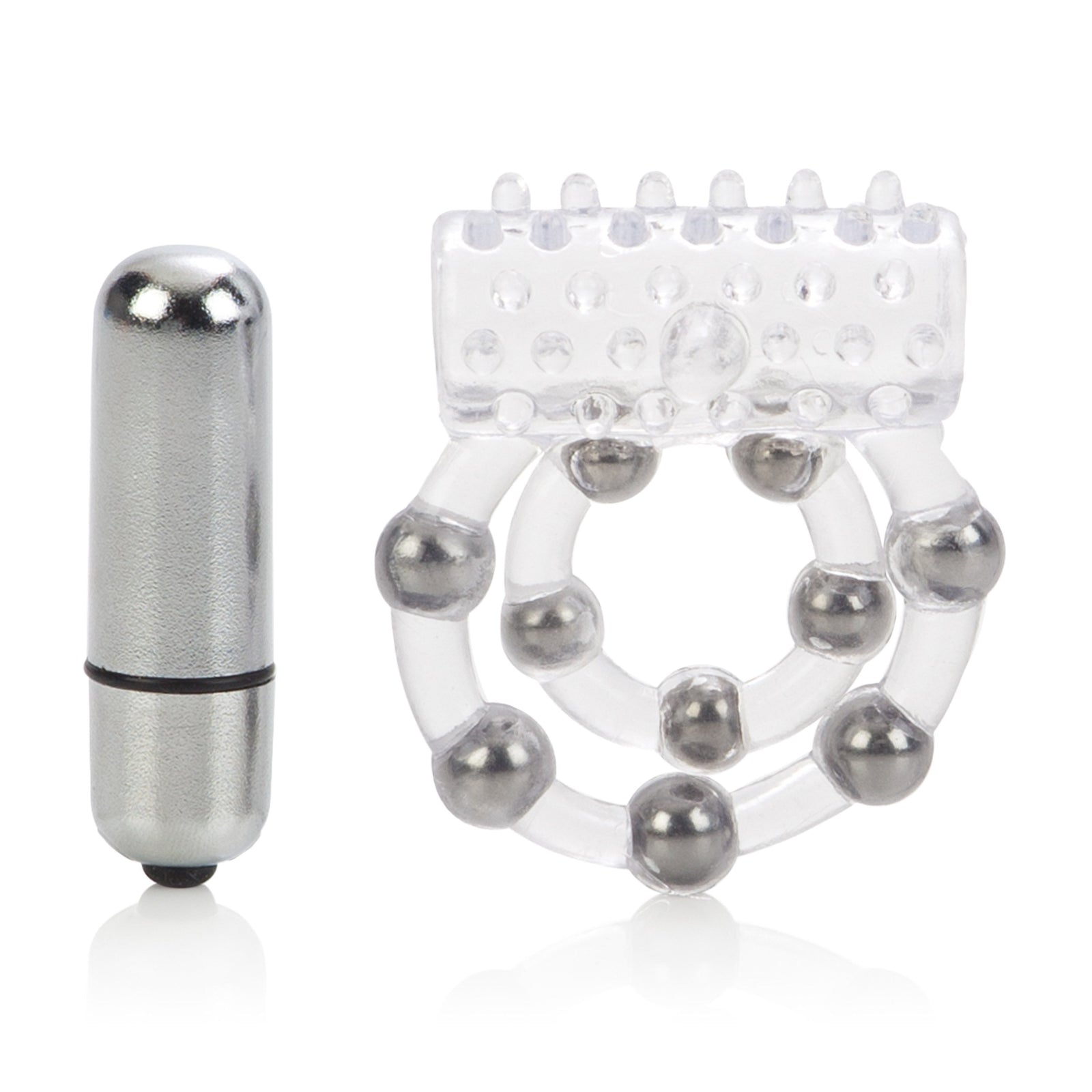 California Exotics - 10 Bead Maximus Cock Ring (White) - Rubber Cock Ring (Vibration) Non Rechargeable Durio.sg