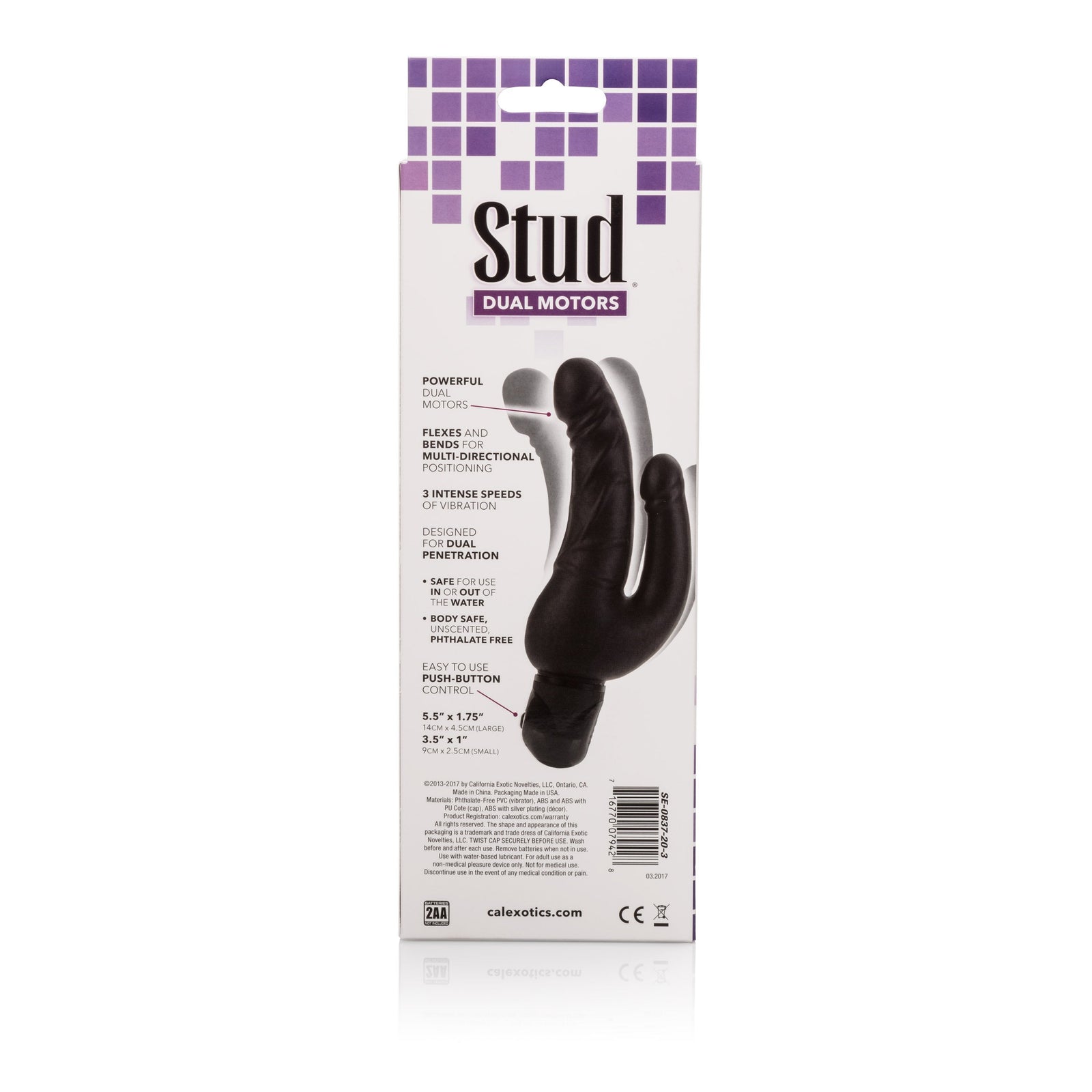 California Exotics - Bendie Stud Over & Under Dual Motors Double Dildo Vibrator (Black) - Double Dildo (Vibration) Non Rechargeable Durio.sg