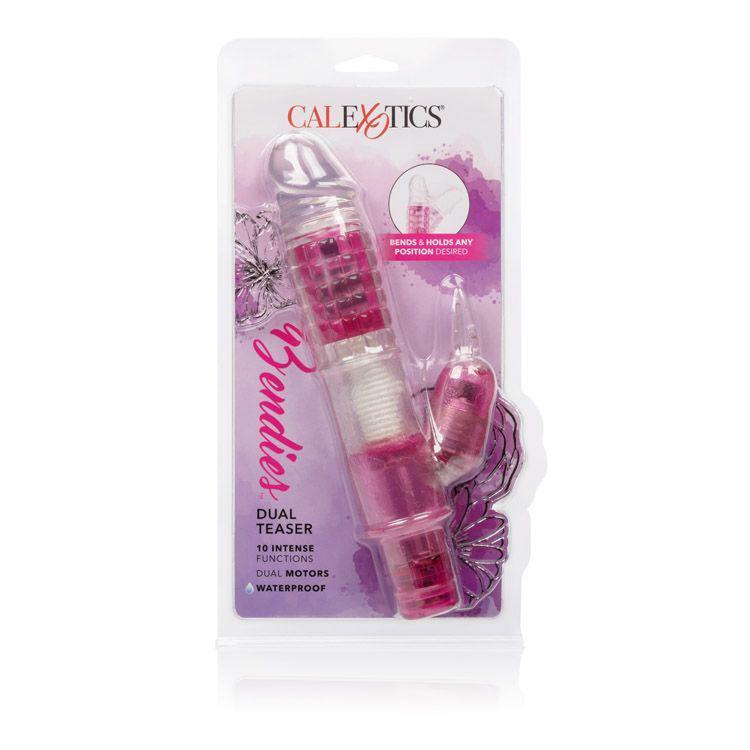 California Exotics - Bendies Dual Teaser Rabbit Vibrator (Pink) - Rabbit Dildo (Vibration) Non Rechargeable Durio.sg
