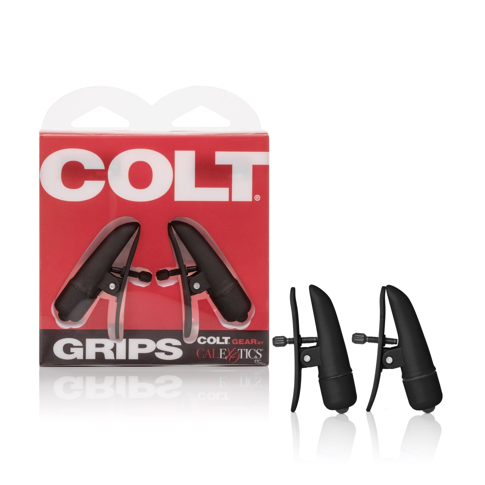 California Exotics - COLT Grips Vibrating Nipple Clamps (Black) - Nipple Clamps (Vibration) Non Rechargeable Durio.sg