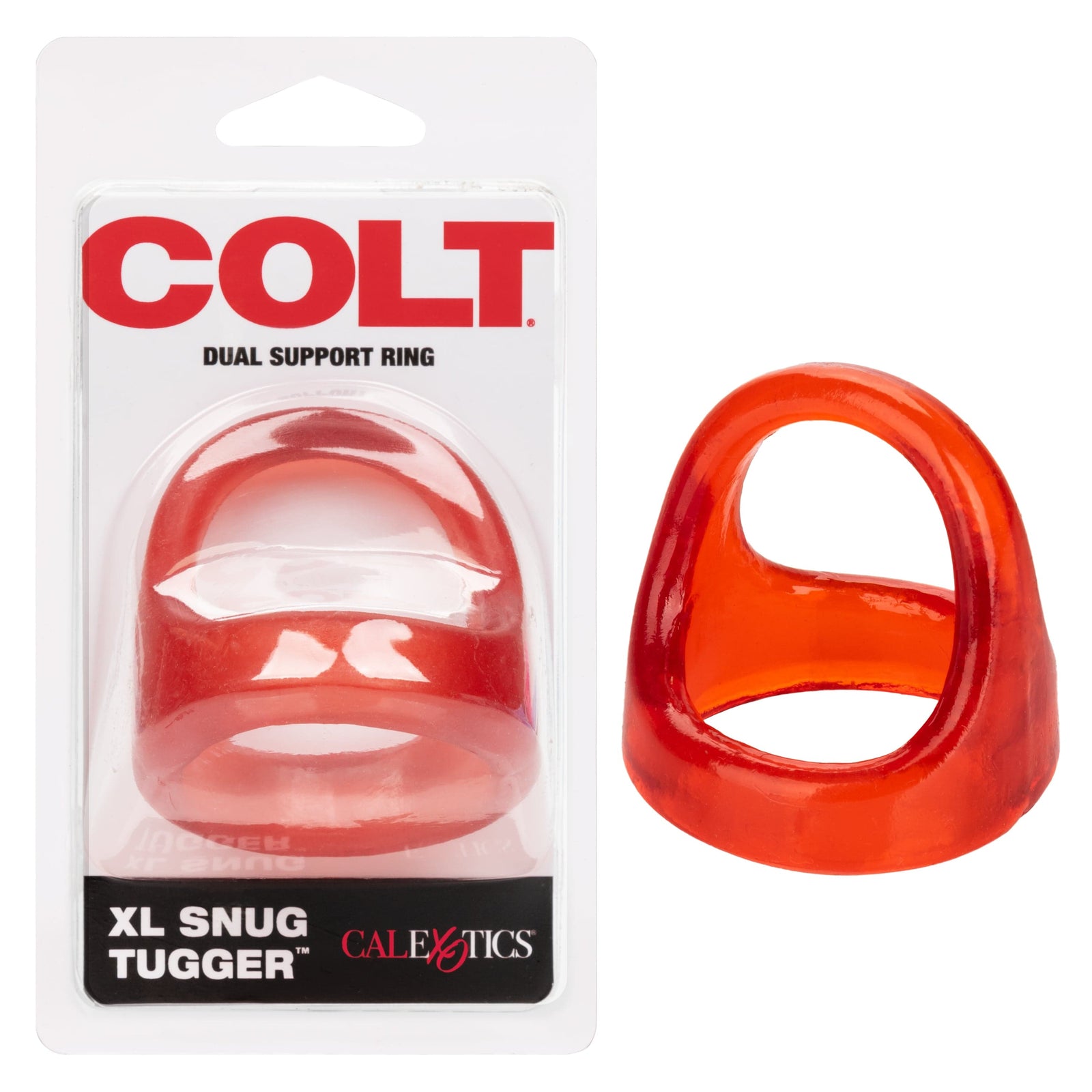 California Exotics - COLT XL Snug Tugger Dual Support Cock Ring (Red) - Rubber Cock Ring (Non Vibration) Durio.sg