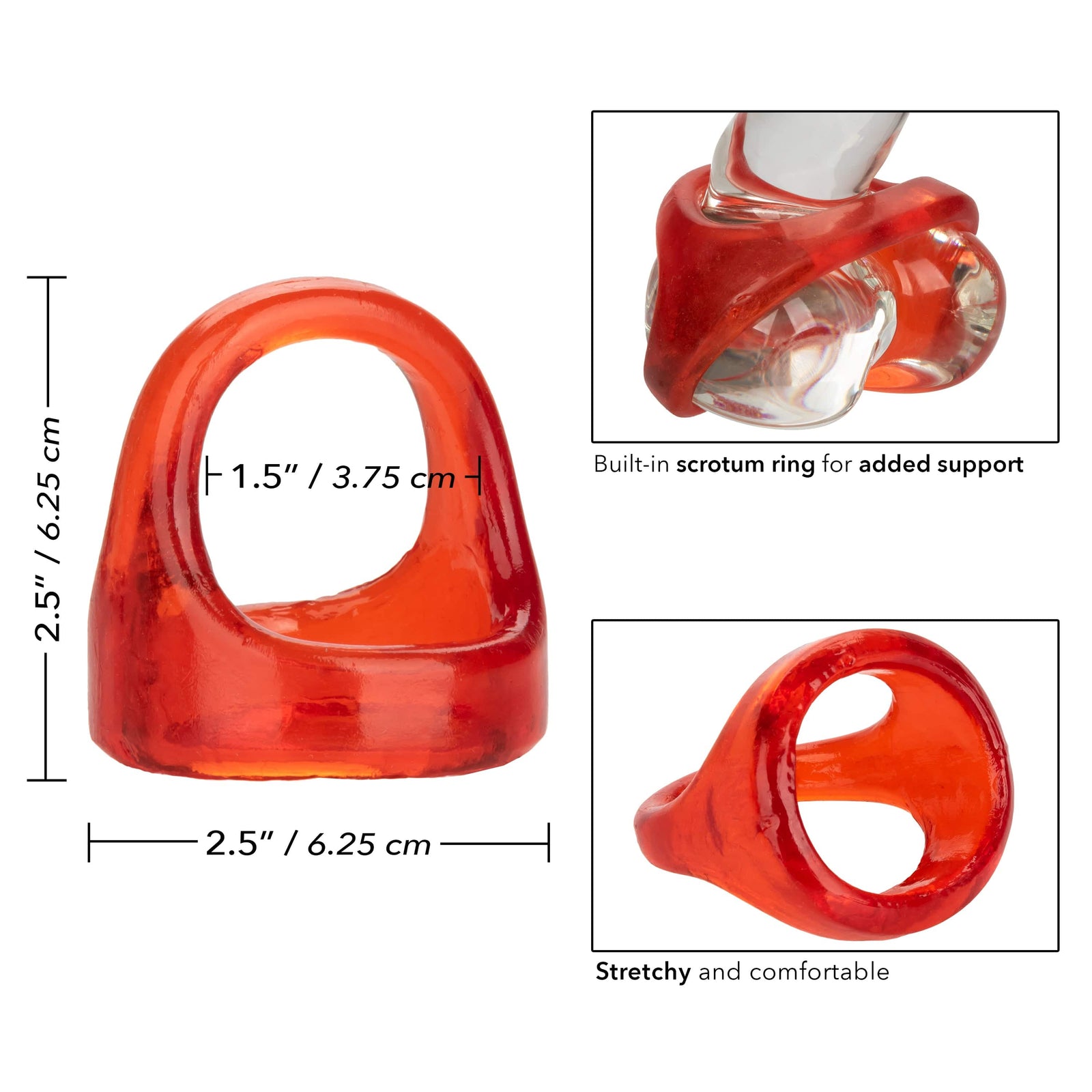 California Exotics - COLT XL Snug Tugger Dual Support Cock Ring (Red) - Rubber Cock Ring (Non Vibration) Durio.sg