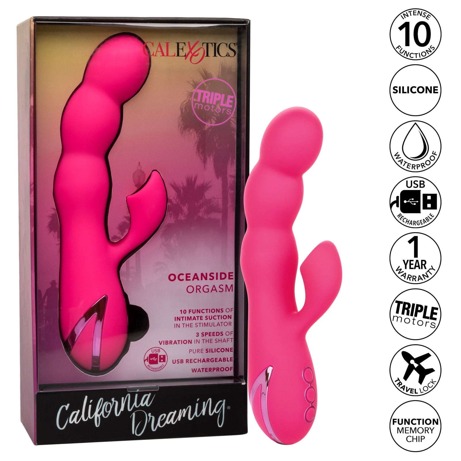 California Exotics - California Dreaming Oceanside Orgasm Suction Rabbit Vibrator (Pink) - Rabbit Dildo (Vibration) Rechargeable Durio.sg