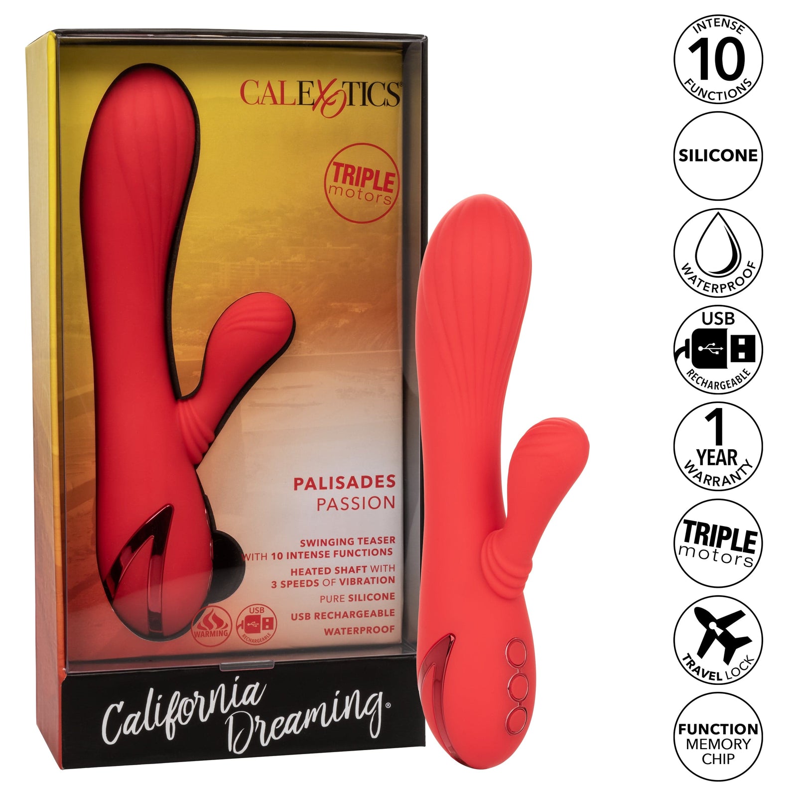 California Exotics - California Dreaming Palisades Passion Heat Swing Rabbit Vibrator (Red) - Rabbit Dildo (Vibration) Rechargeable Durio.sg