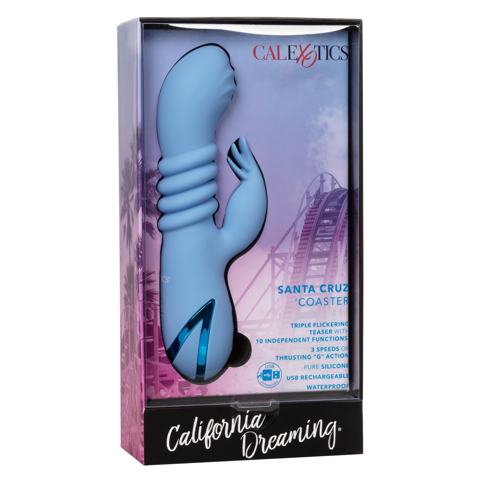 California Exotics - California Dreaming Santa Cruz 'Coaster Rabbit Vibrator (Blue) - Rabbit Dildo (Vibration) Rechargeable Durio.sg