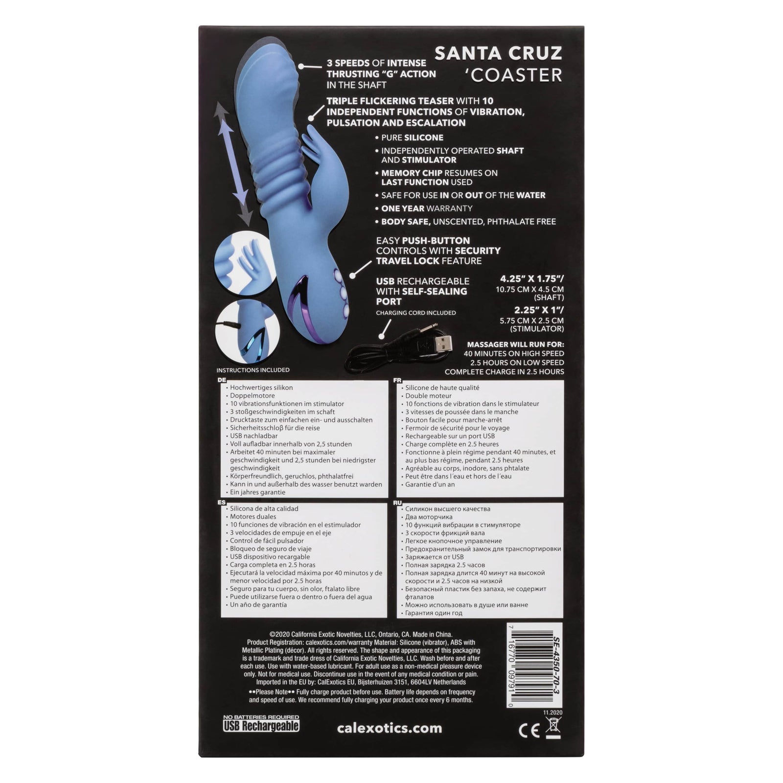 California Exotics - California Dreaming Santa Cruz 'Coaster Rabbit Vibrator (Blue) - Rabbit Dildo (Vibration) Rechargeable Durio.sg