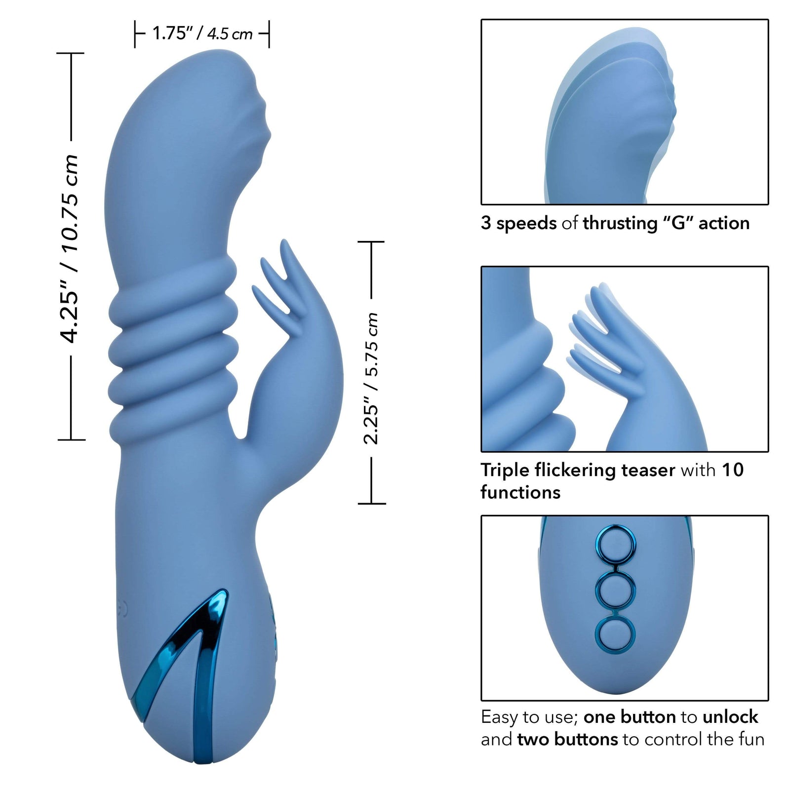 California Exotics - California Dreaming Santa Cruz 'Coaster Rabbit Vibrator (Blue) - Rabbit Dildo (Vibration) Rechargeable Durio.sg