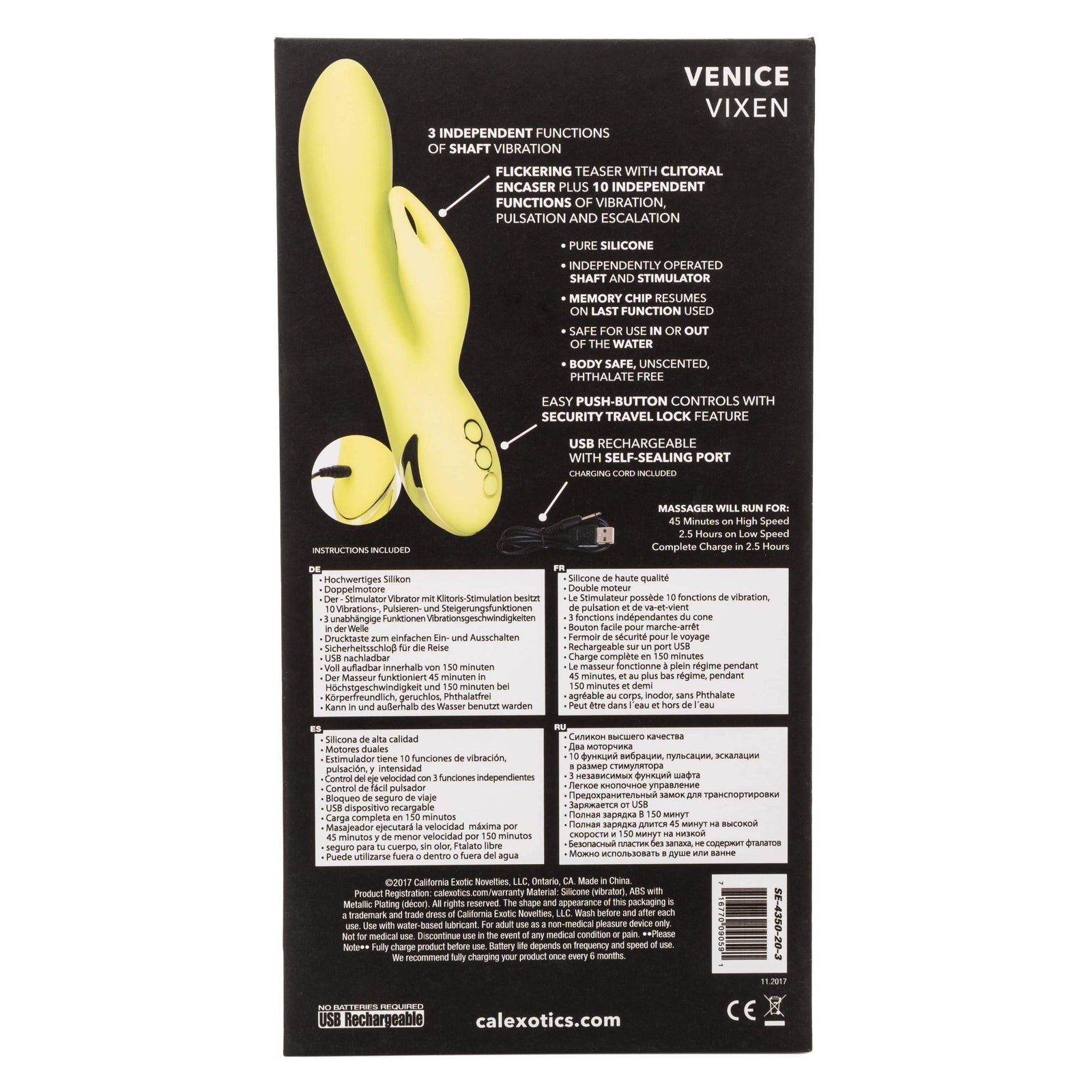 California Exotics - California Dreaming Venice Vixen Rabbit Vibrator (Yellow) - Rabbit Dildo (Vibration) Rechargeable Durio.sg
