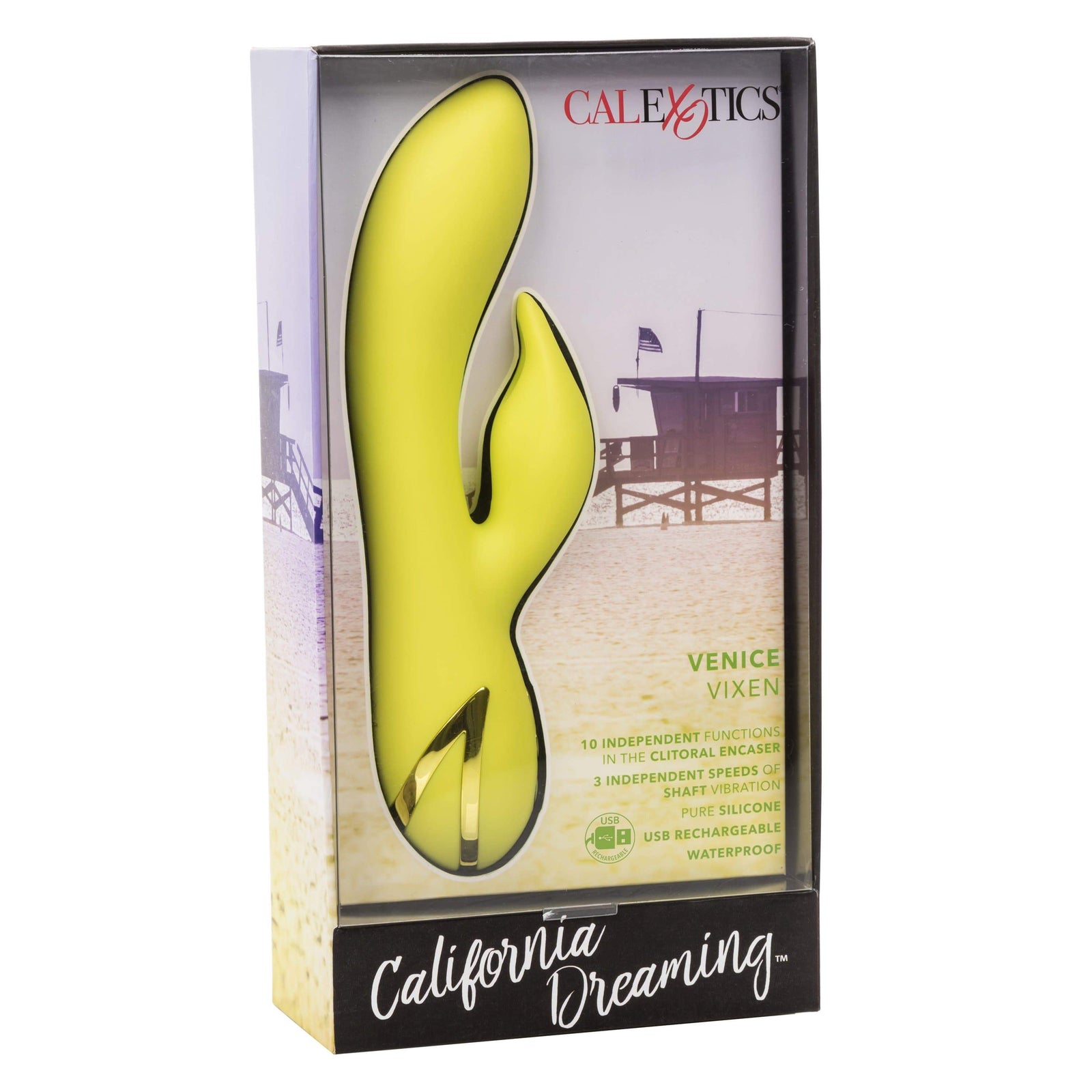 California Exotics - California Dreaming Venice Vixen Rabbit Vibrator (Yellow) - Rabbit Dildo (Vibration) Rechargeable Durio.sg