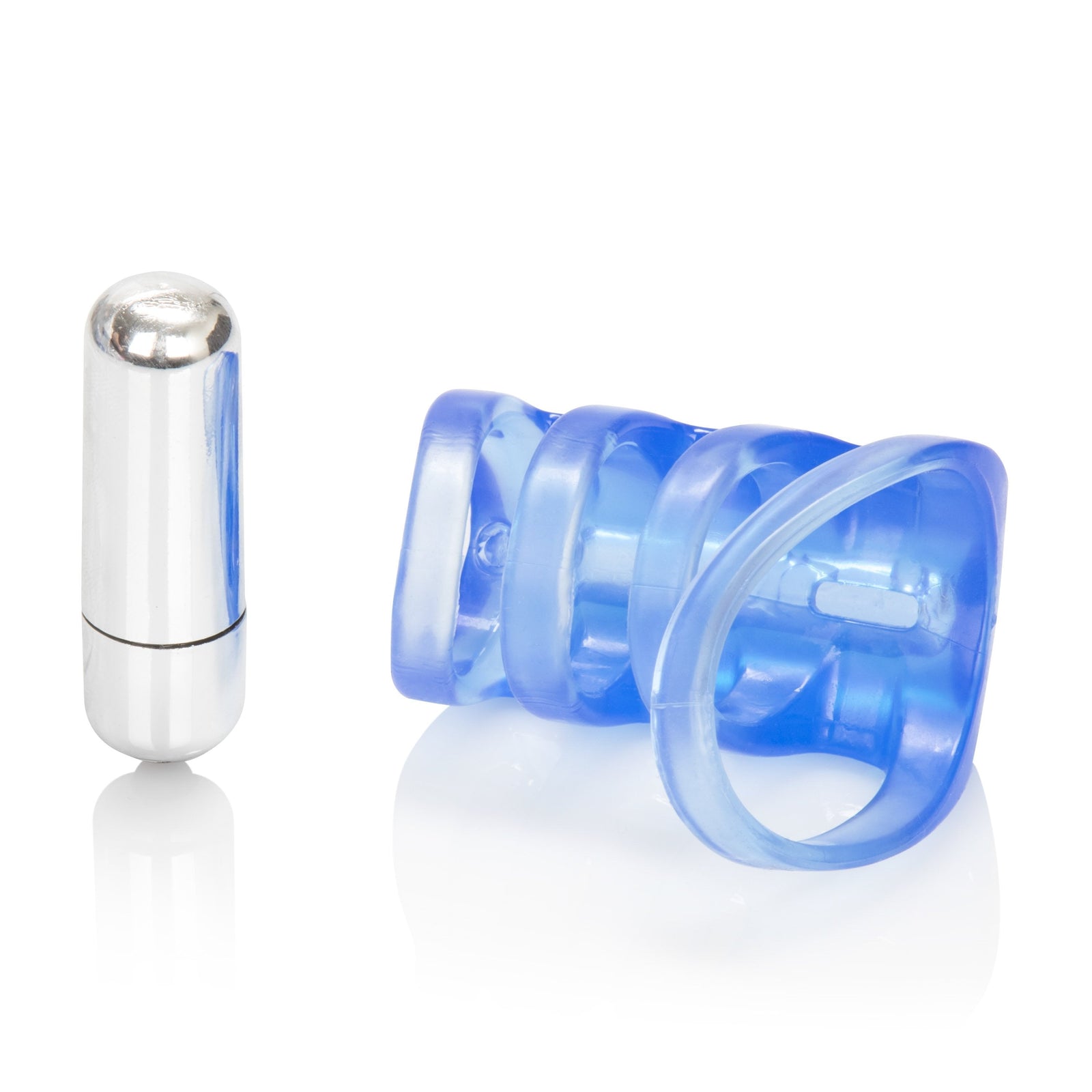 California Exotics - Couple's Pleasure Vibrating Cock Cage (Blue) - Cock Sleeves (Vibration) Non Rechargeable Durio.sg