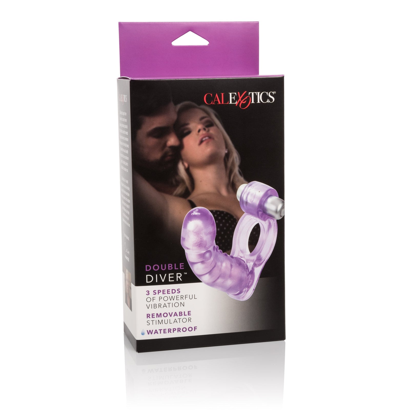 California Exotics - Double Diver Vibrating Cock Ring (Purple) - Rubber Cock Ring (Vibration) Non Rechargeable Durio.sg