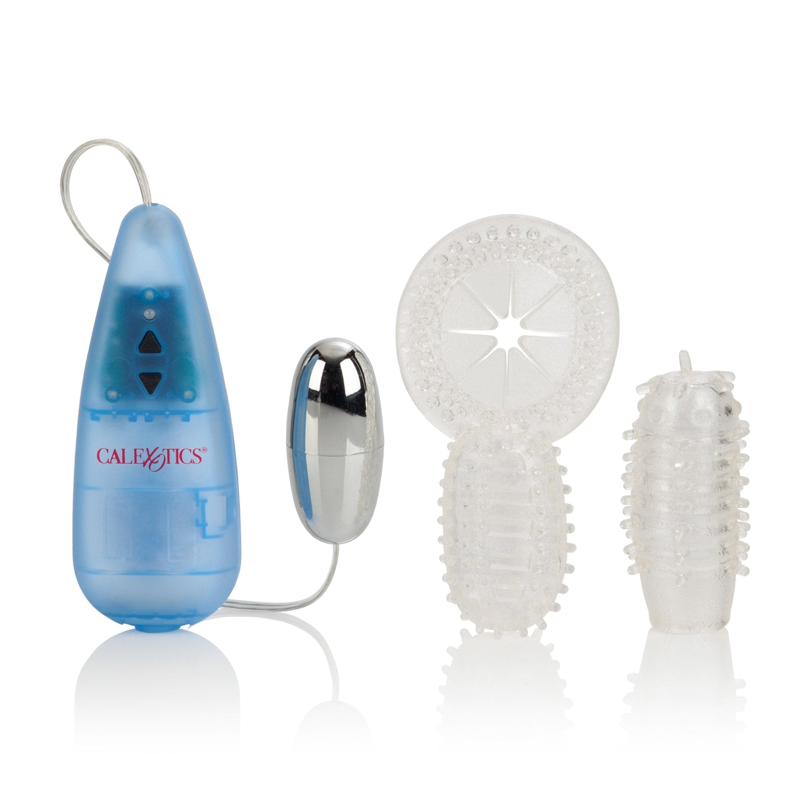 California Exotics - Elite 5X 5 Function Vibro-Ring with Tickler (Blue) - Remote Control Couple's Massager (Vibration) Non Rechargeable Durio.sg