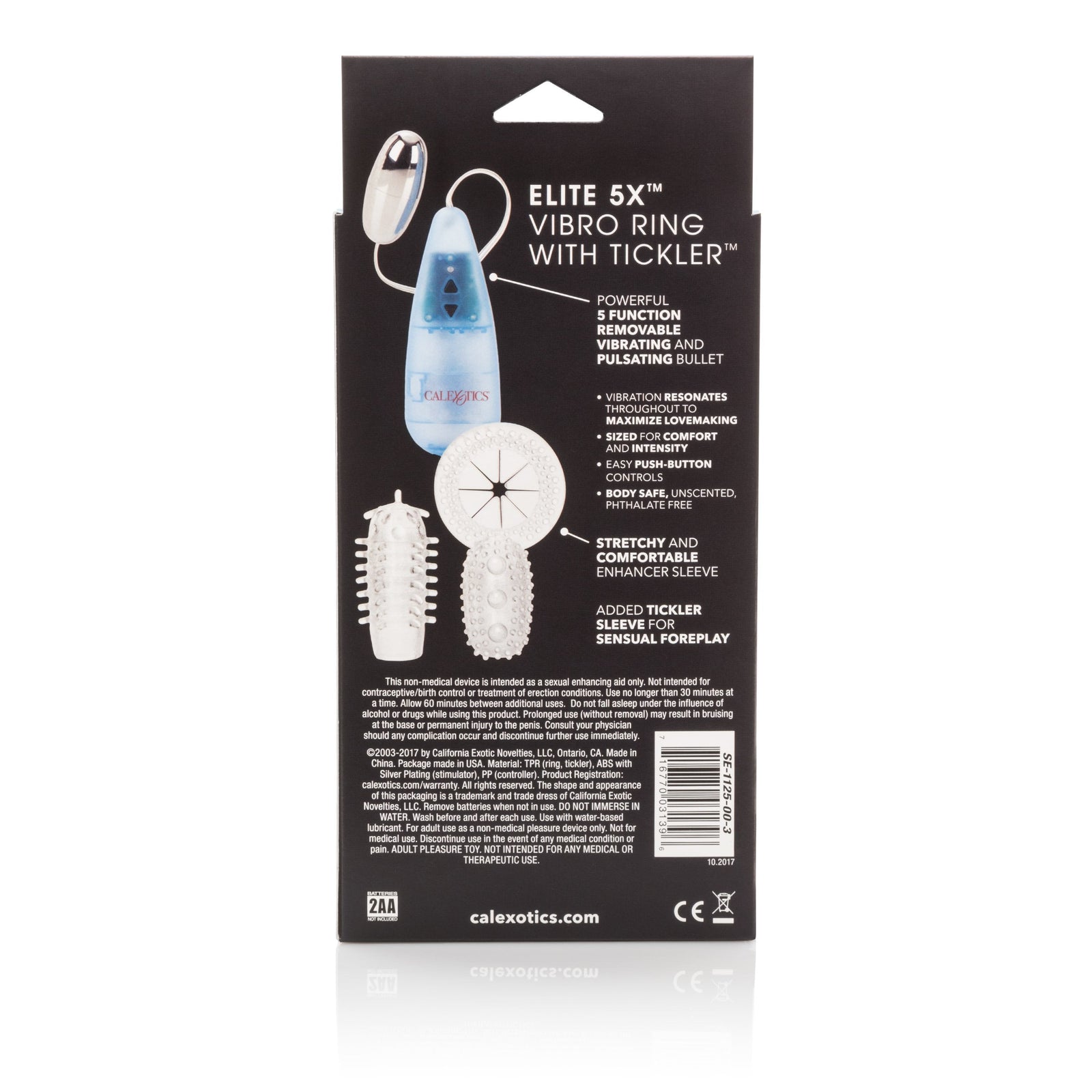 California Exotics - Elite 5X 5 Function Vibro-Ring with Tickler (Blue) - Remote Control Couple's Massager (Vibration) Non Rechargeable Durio.sg