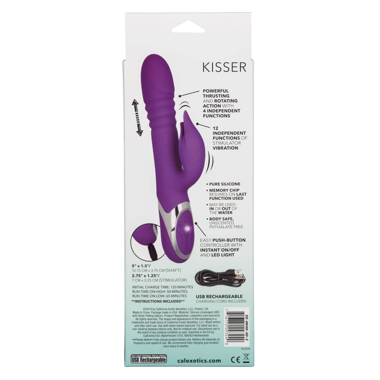 California Exotics - Enchanted Kisser Thrusting Rabbit Vibrator (Purple) - Rabbit Dildo (Vibration) Rechargeable Durio.sg