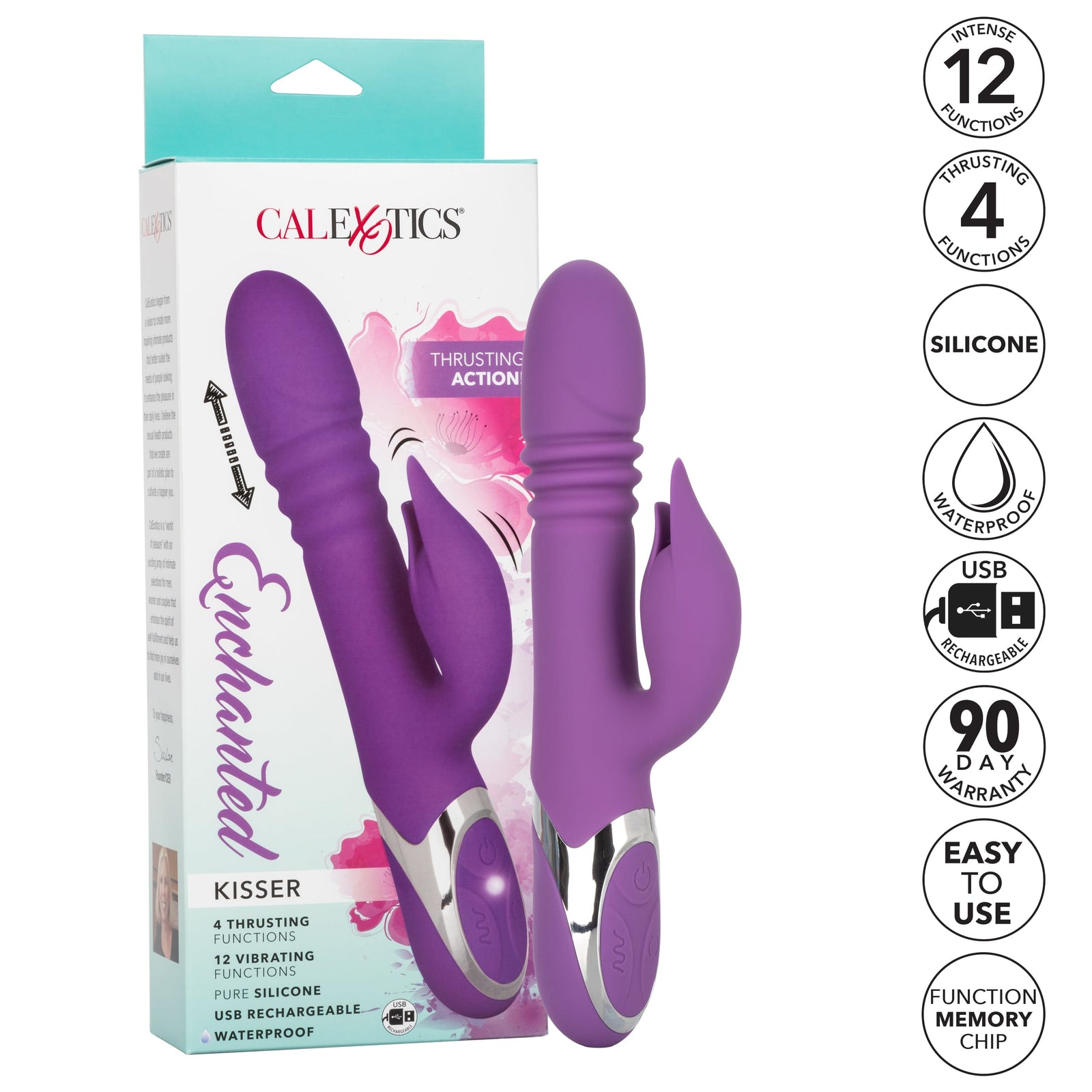 California Exotics - Enchanted Kisser Thrusting Rabbit Vibrator (Purple) - Rabbit Dildo (Vibration) Rechargeable Durio.sg