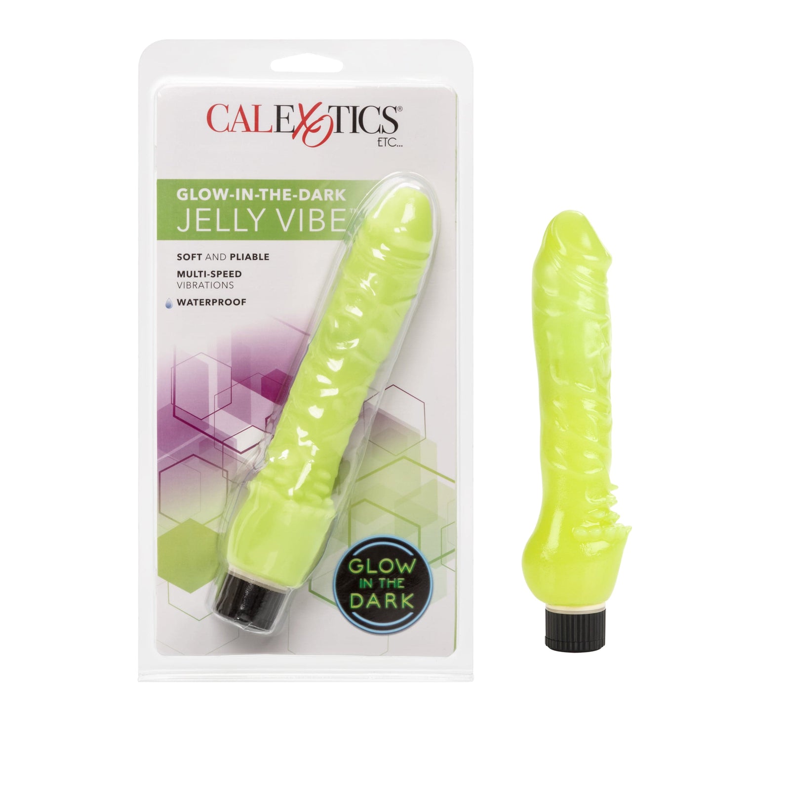California Exotics - Glow In The Dark Jelly Vibe Realistic Dildo (Green) - Realistic Dildo w/o suction cup (Vibration) Non Rechargeable Durio.sg
