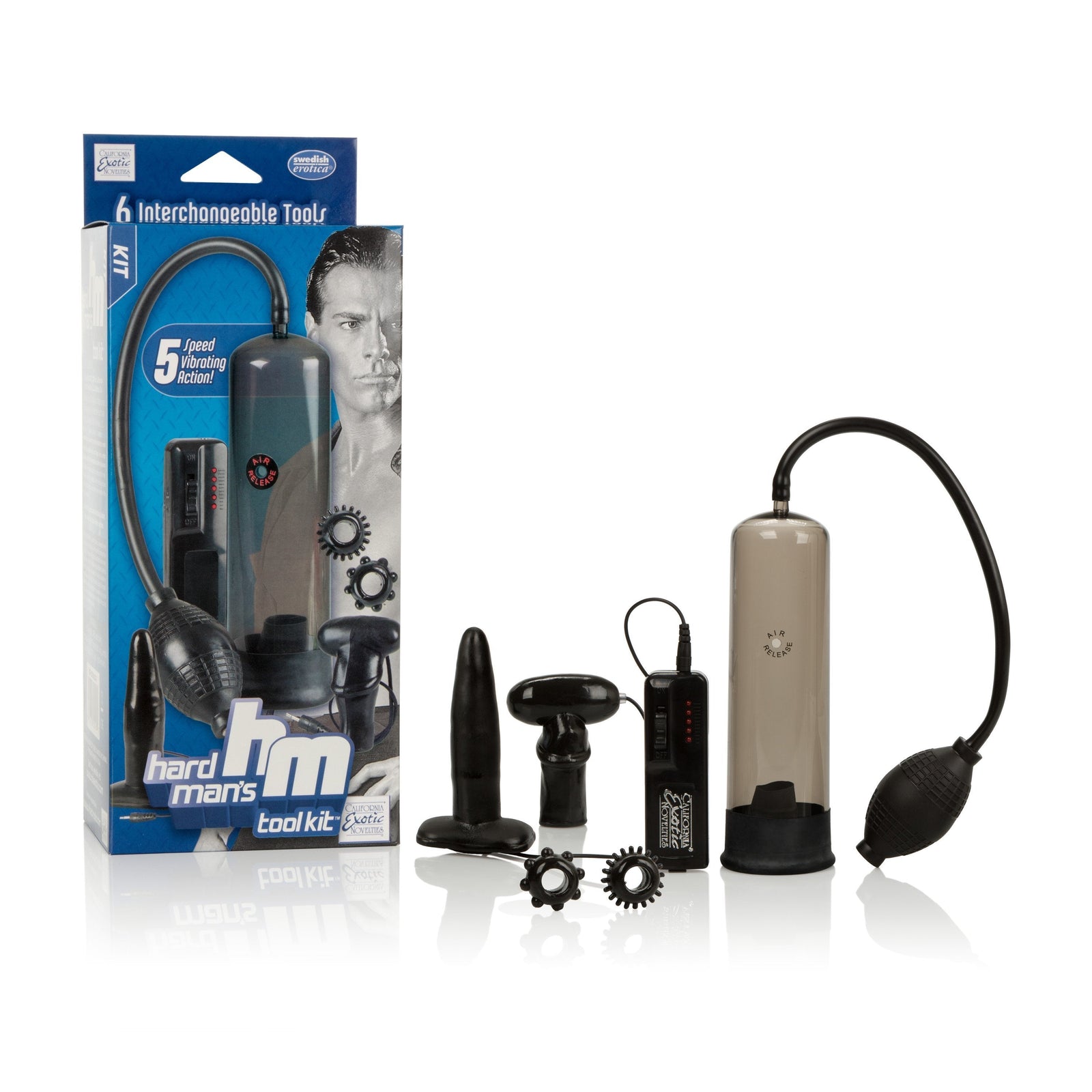 California Exotics - Hard Man's Tool Kit 6 Pieces (Black) - Penis Pump (Non Vibration) Durio.sg