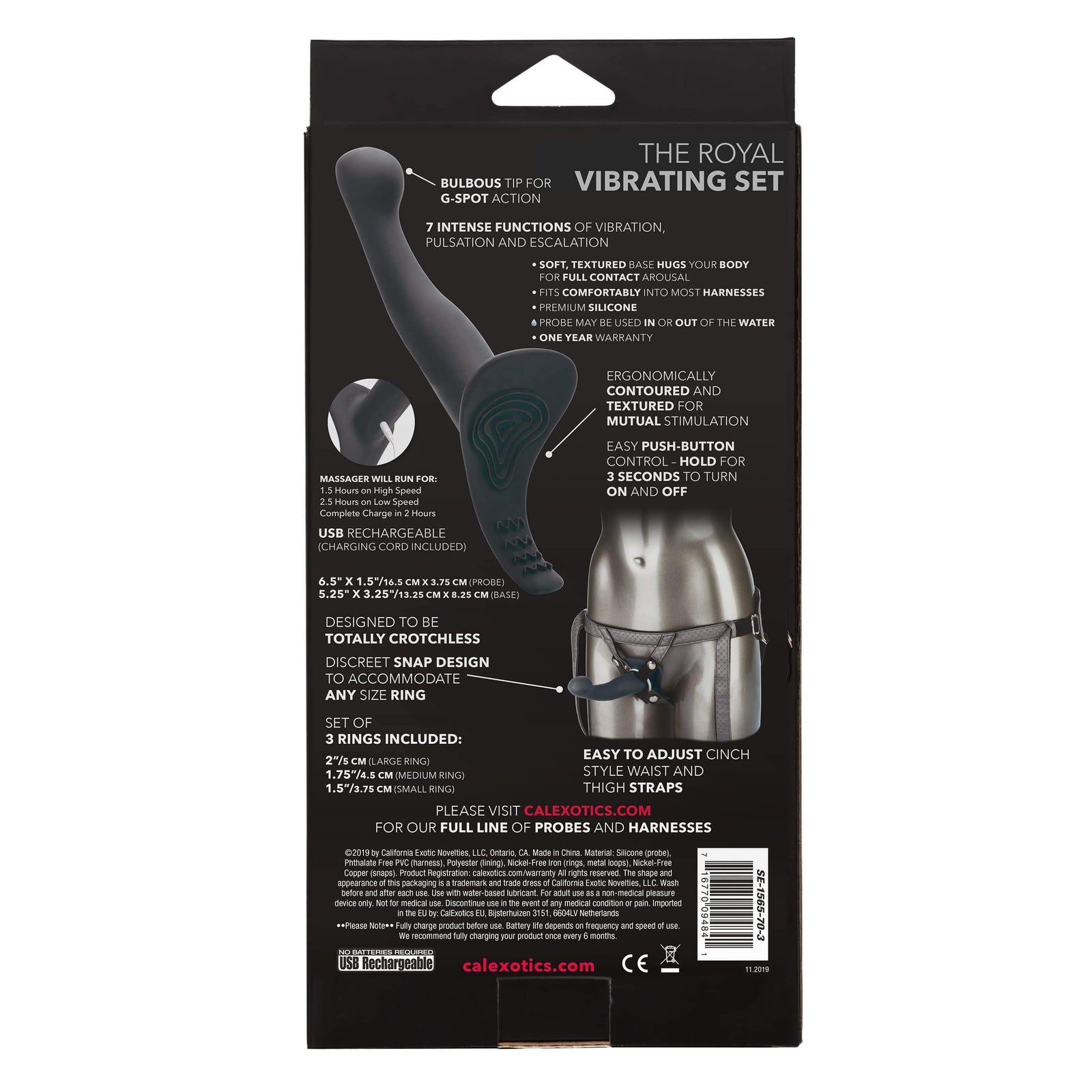 California Exotics - Her Royal Harness Crotchless Strap On The Royal Vibrating Set (Black) - Strap On with Dildo for Reverse Insertion (Vibration) Rechargeable Durio.sg