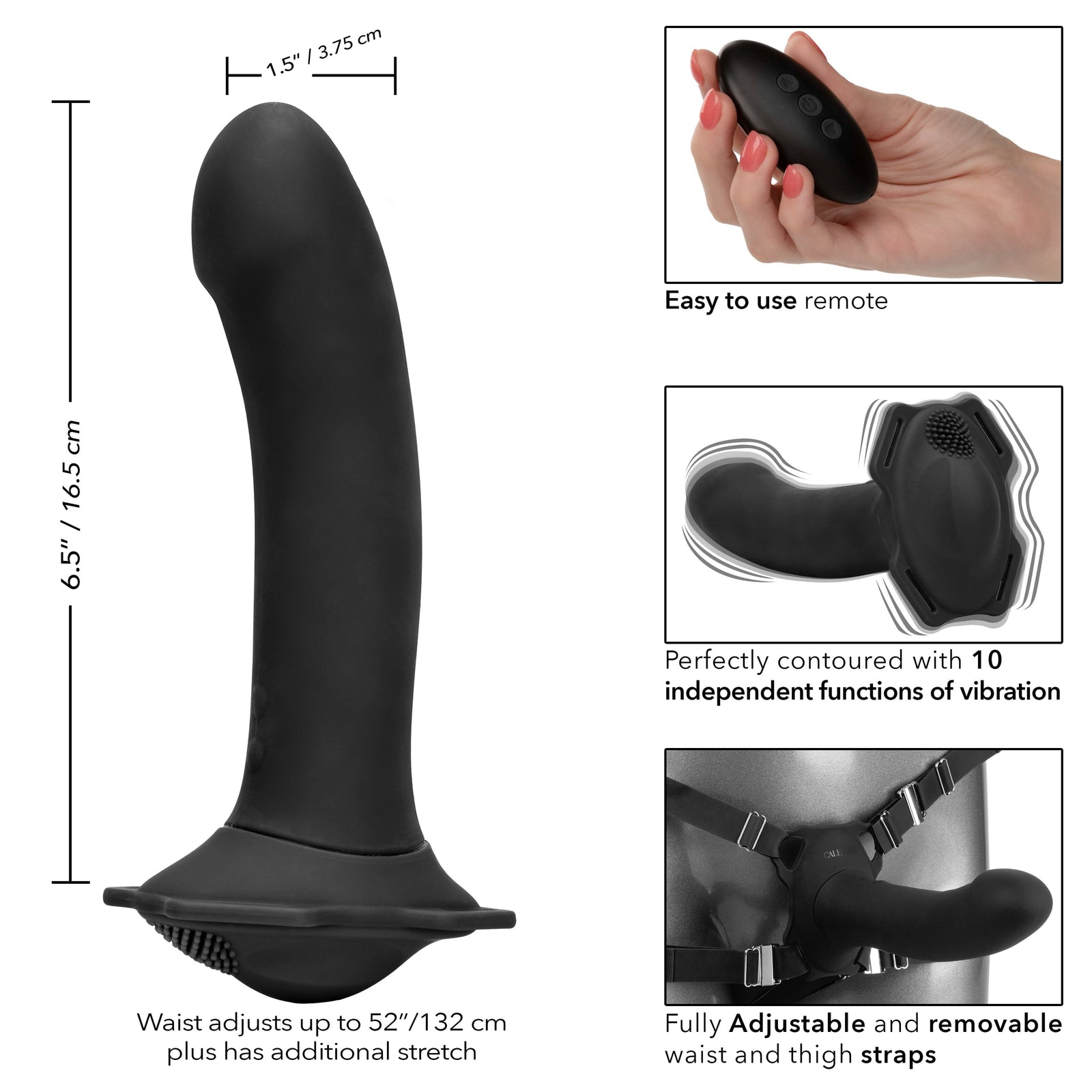 California Exotics - Her Royal Harness Me2 Remote Rumbler Strap On (Black) - Strap On with Dildo for Reverse Insertion (Vibration) Rechargeable Durio.sg