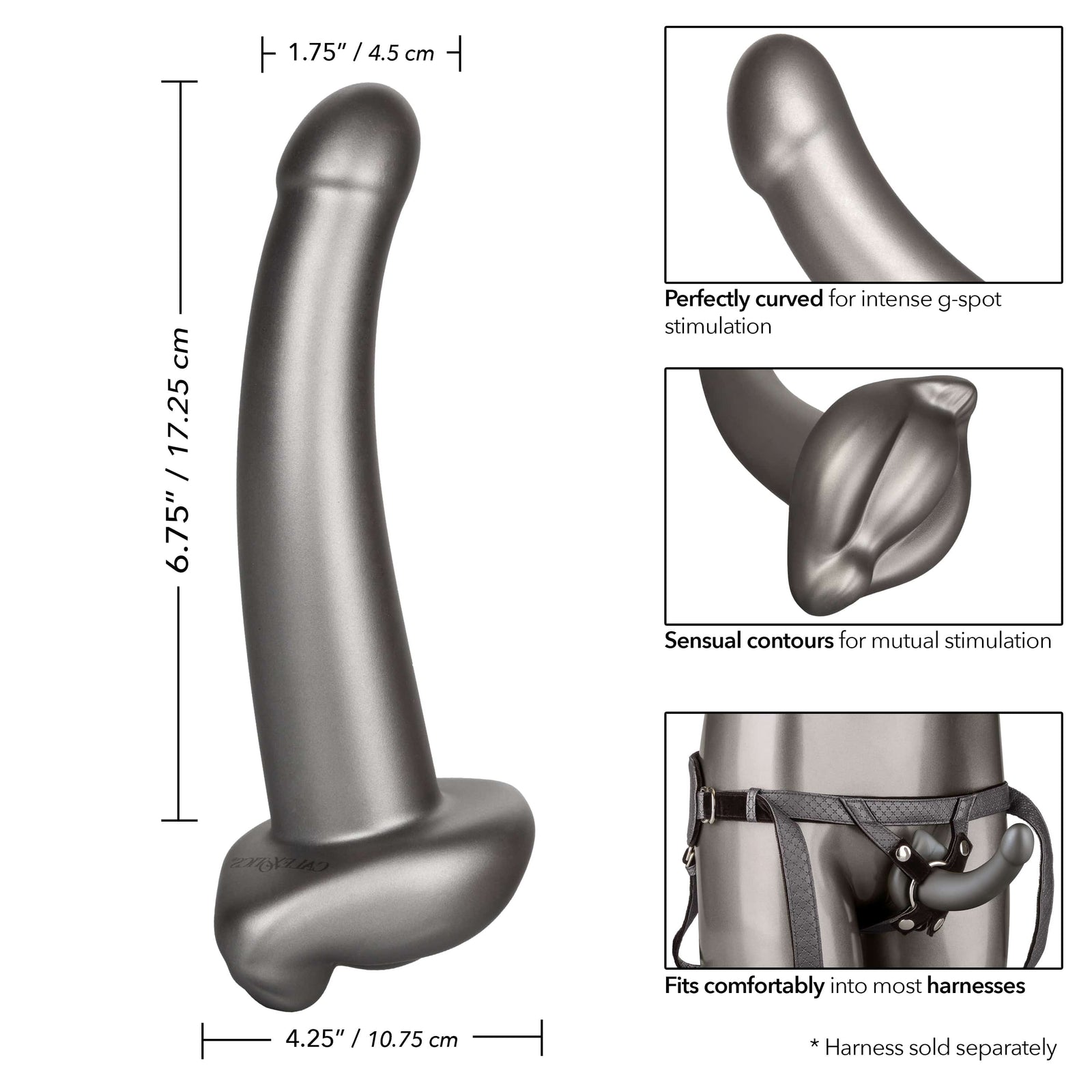 California Exotics - Her Royal Harness Me2 Ultra Soft G Probe Strap On Dildo (Black) - Non Realistic Dildo with suction cup (Non Vibration) Durio.sg