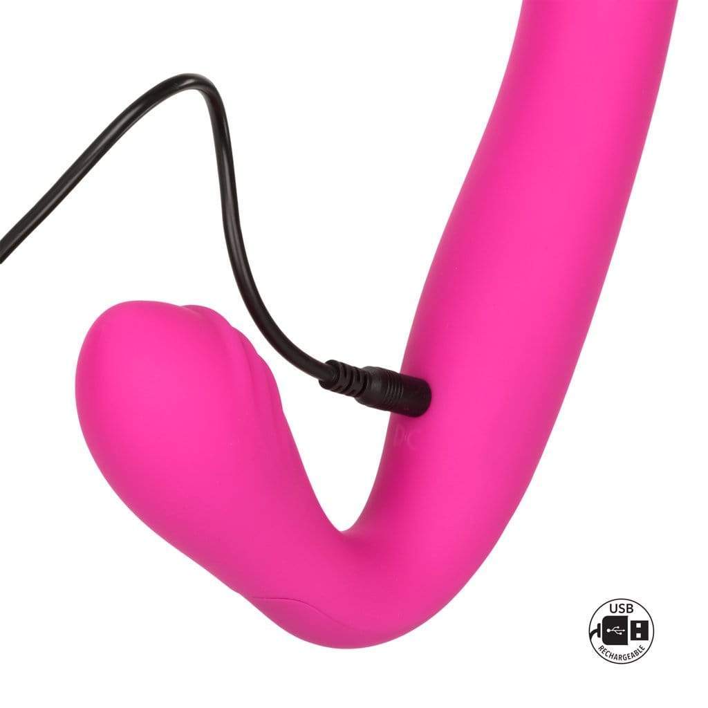 California Exotics - Her Royal Harness Rechargeable Love Rider Strapless Strap On (Pink) - Strap On with Dildo for Reverse Insertion (Vibration) Rechargeable Durio.sg