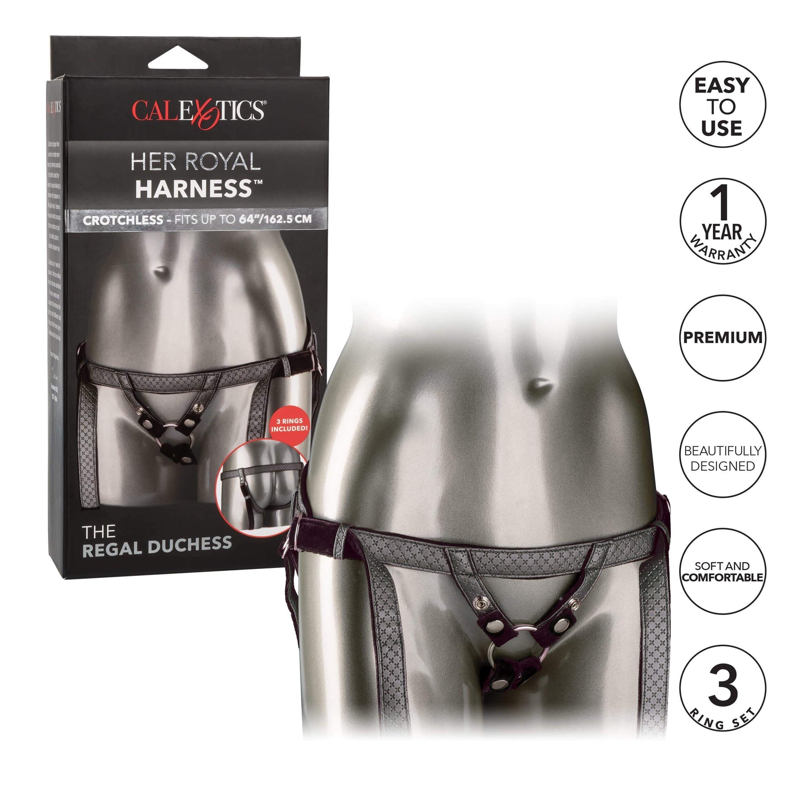 California Exotics - Her Royal Harness The Regal Duchess Strap On (Black) - Strap On w/o Dildo Durio.sg