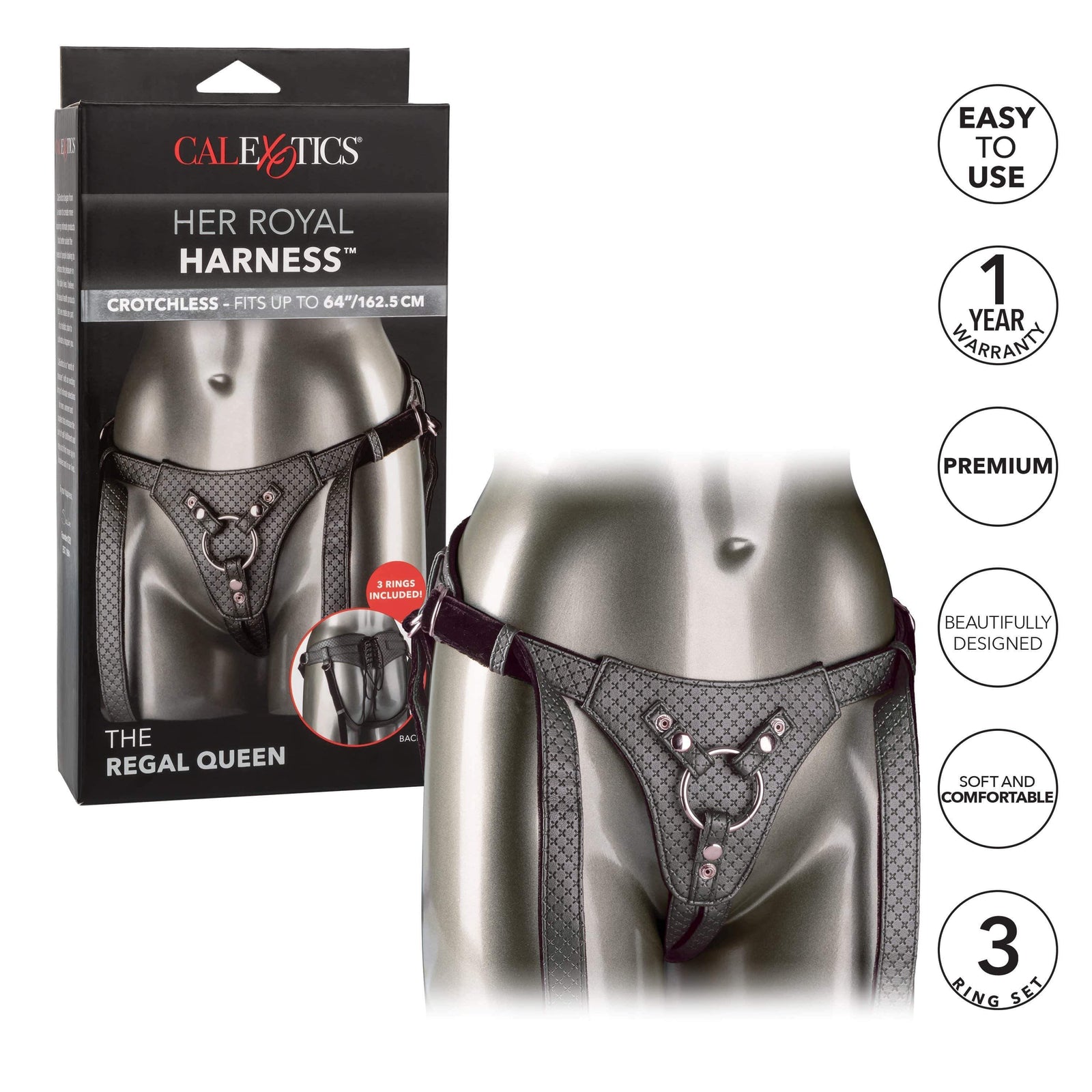 California Exotics - Her Royal Harness The Regal Queen Strap On (Black) - Strap On w/o Dildo Durio.sg