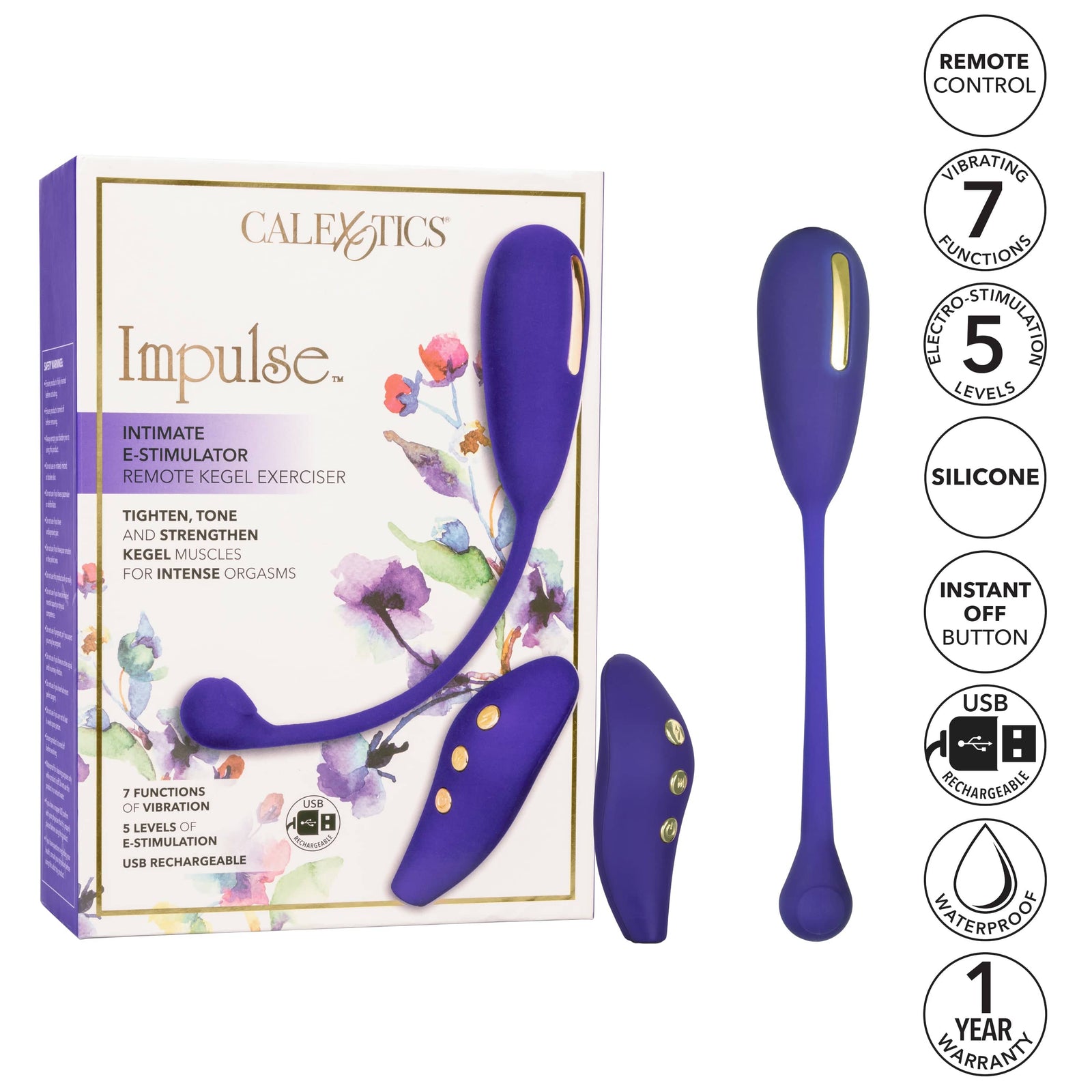 California Exotics - Impulse Intimate E Stimulator Remote Kegel Exerciser (Purple) - Remote Control Kegel Balls (Vibration) Rechargeable Durio.sg