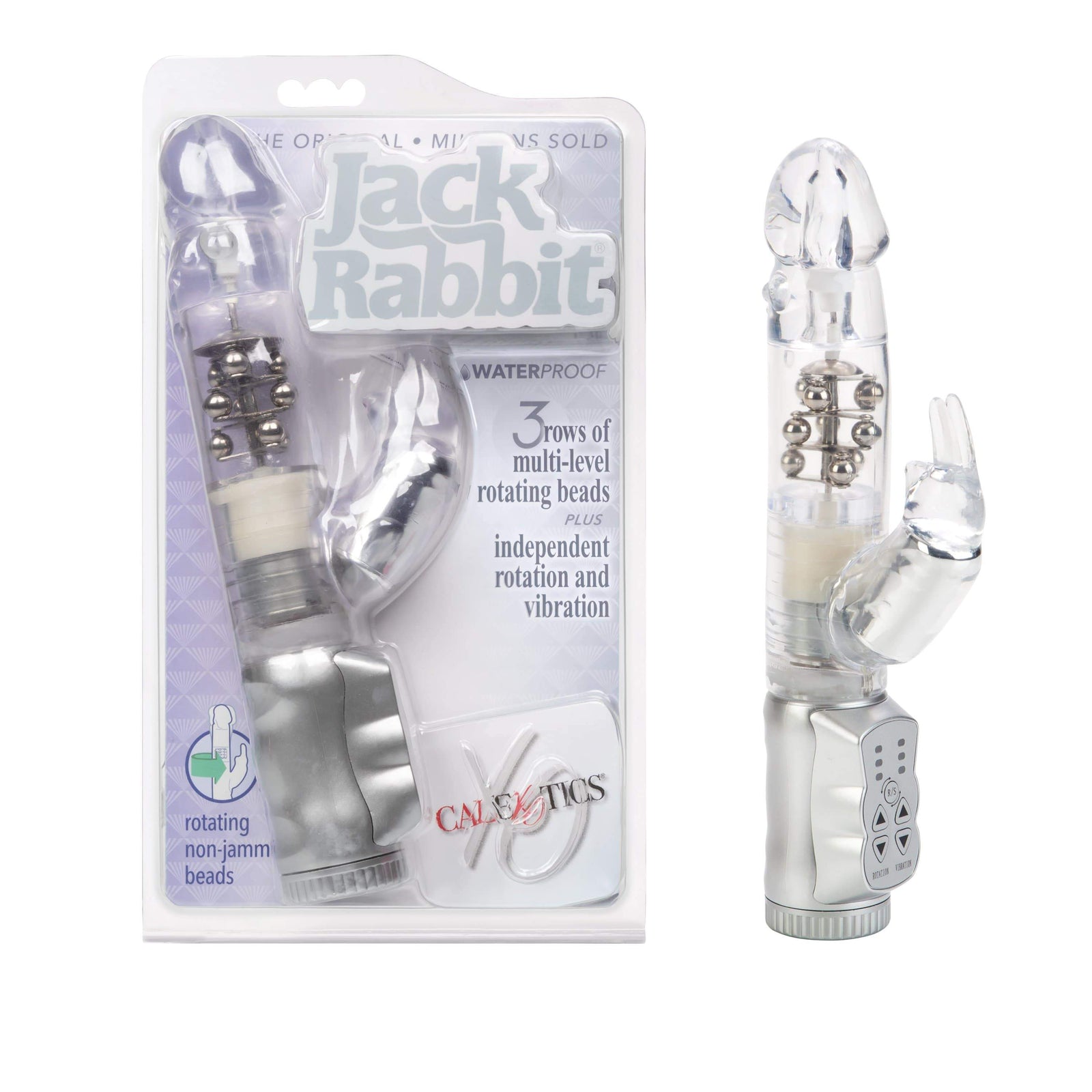California Exotics - Jack Rabbit Waterproof 3 Rows Jack Rabbit Vibrator (Grey) - Rabbit Dildo (Vibration) Non Rechargeable Durio.sg