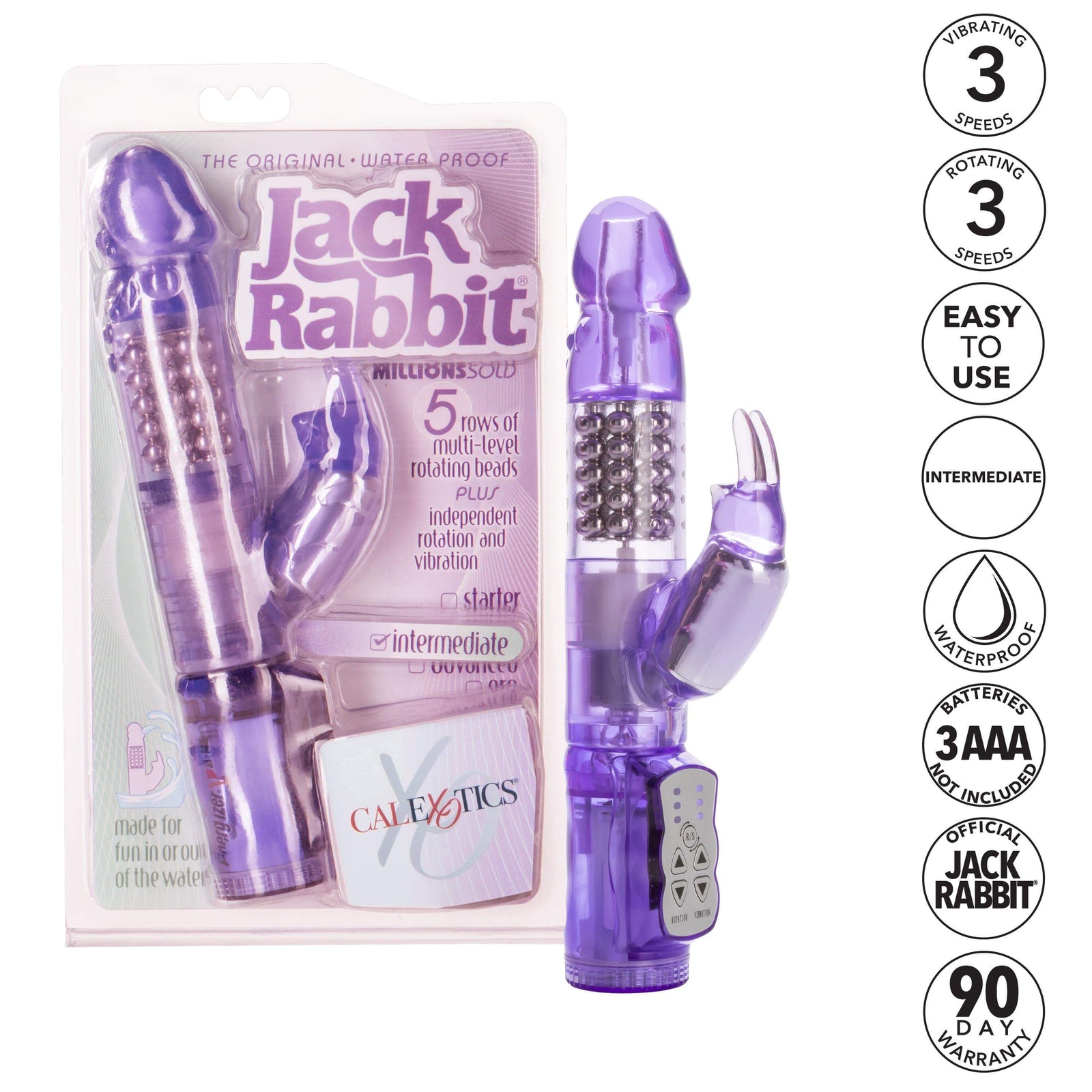 California Exotics - Jack Rabbit Waterproof 5 Rows Jack Rabbit Vibrator (Purple) - Rabbit Dildo (Vibration) Non Rechargeable Durio.sg