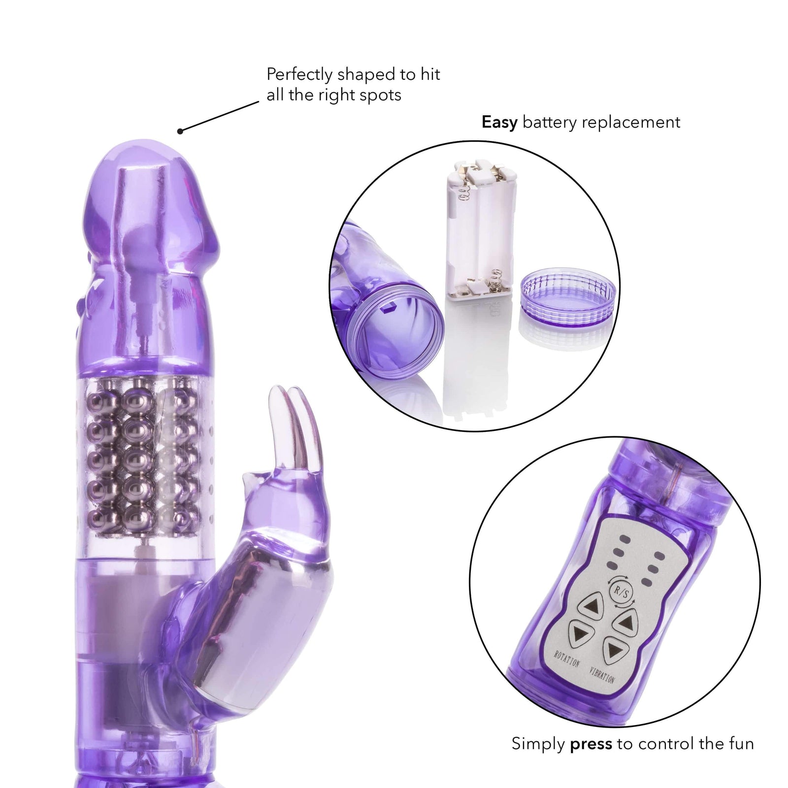 California Exotics - Jack Rabbit Waterproof 5 Rows Jack Rabbit Vibrator (Purple) - Rabbit Dildo (Vibration) Non Rechargeable Durio.sg
