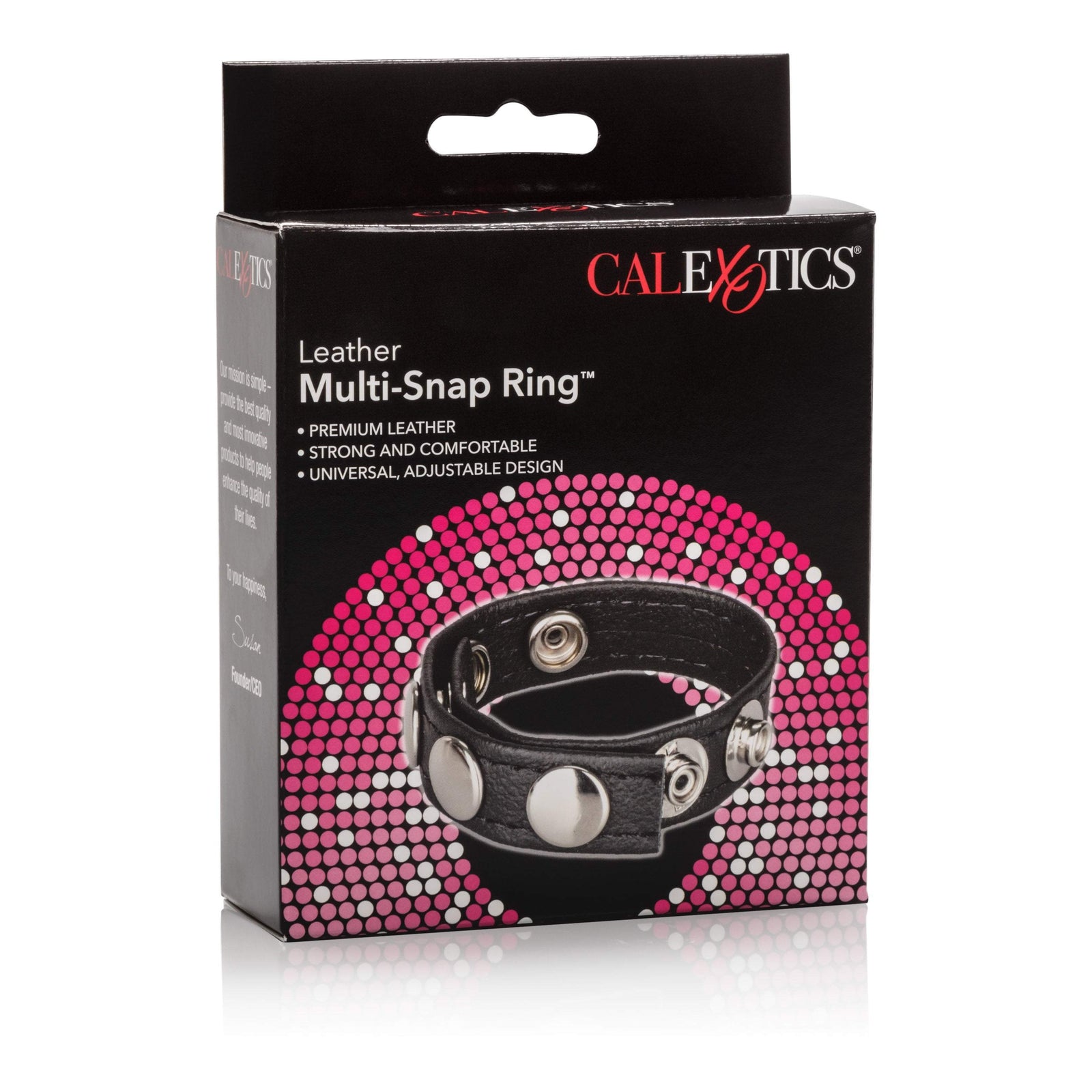 California Exotics - Leather Multi-Snap Cock Ring (Black) - Leather Cock Ring (Non Vibration) Durio.sg