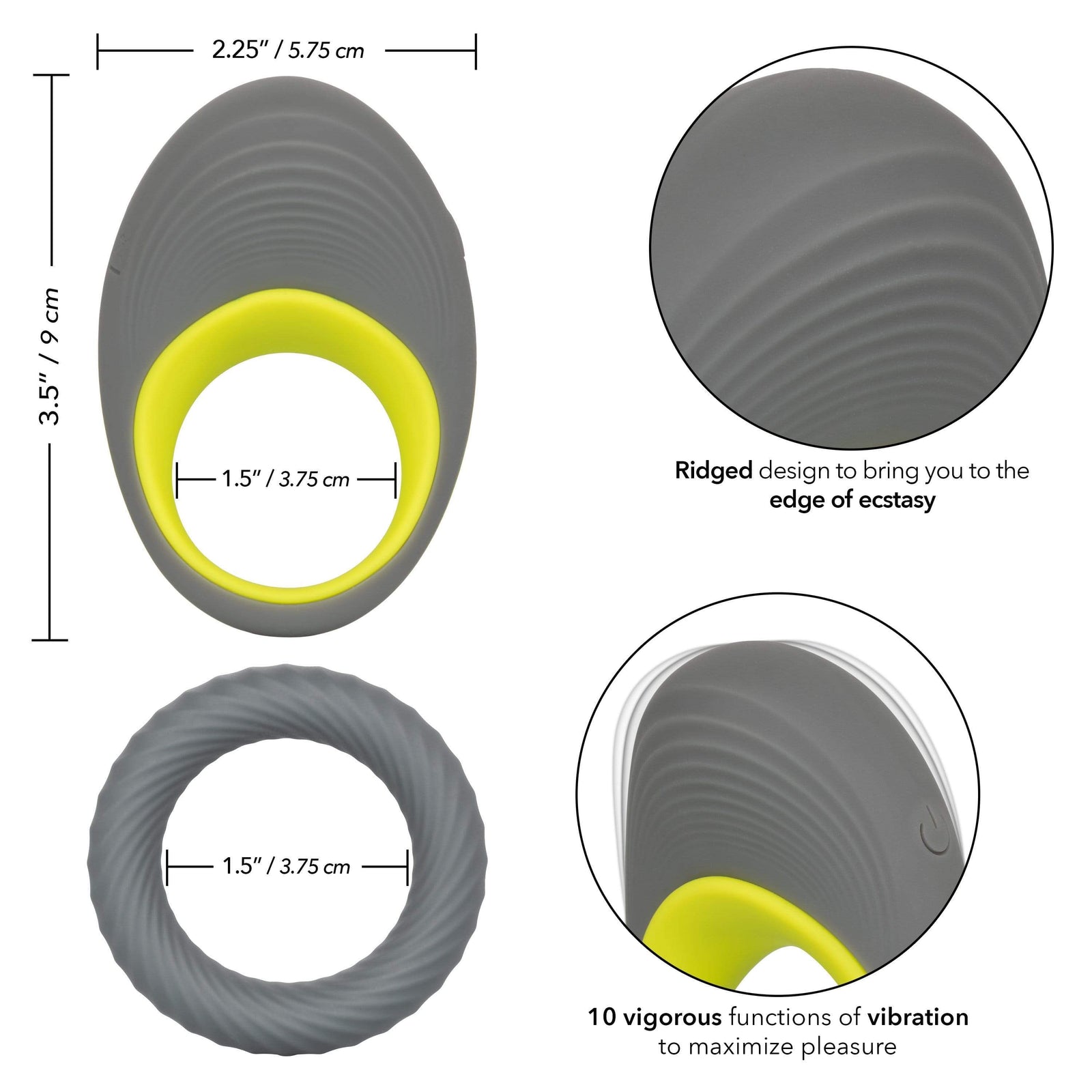 California Exotics - Link Up Edge Vibrating Cock Ring (Grey) - Silicone Cock Ring (Vibration) Rechargeable Durio.sg