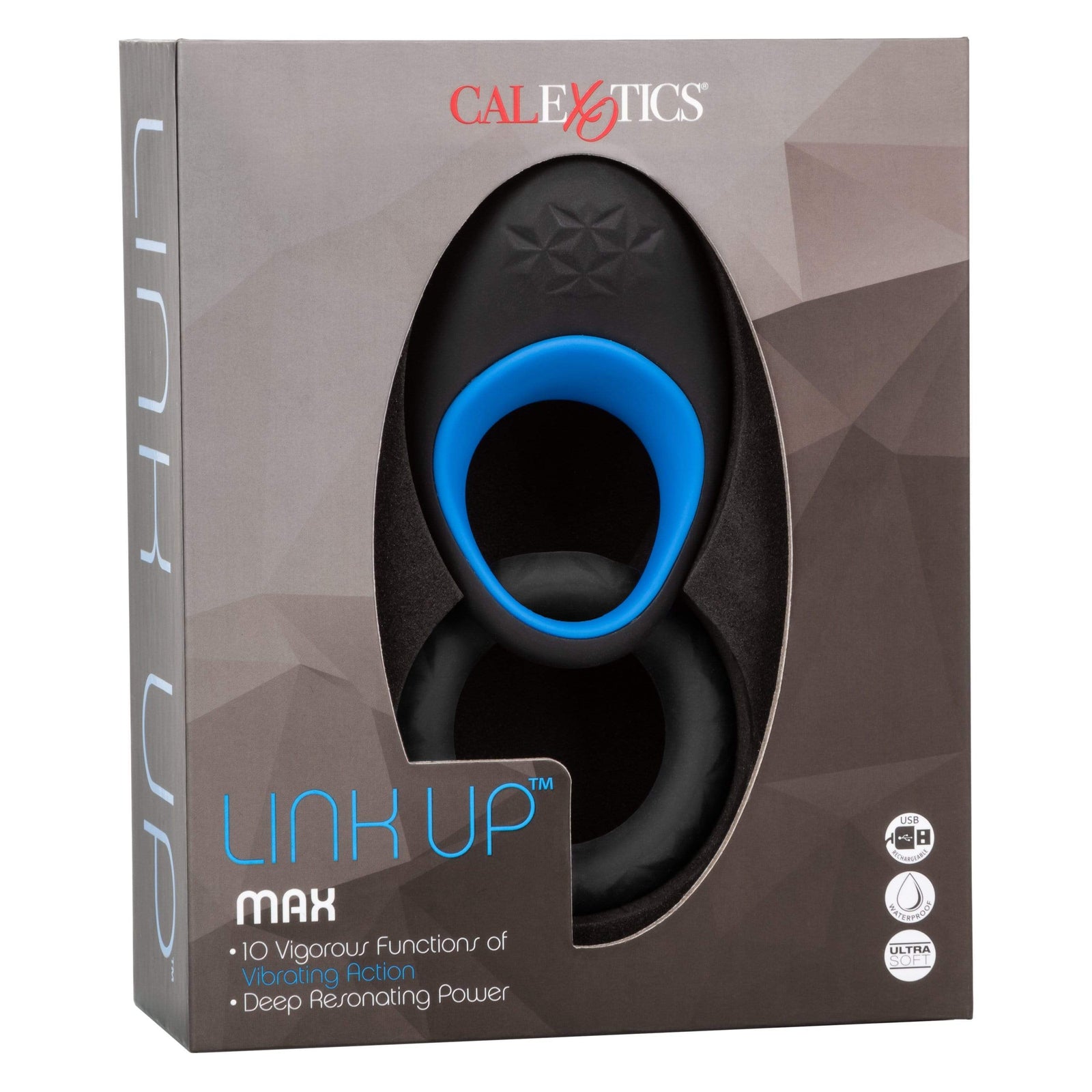 California Exotics - Link Up Max Vibrating Cock Ring (Black) - Silicone Cock Ring (Vibration) Rechargeable Durio.sg