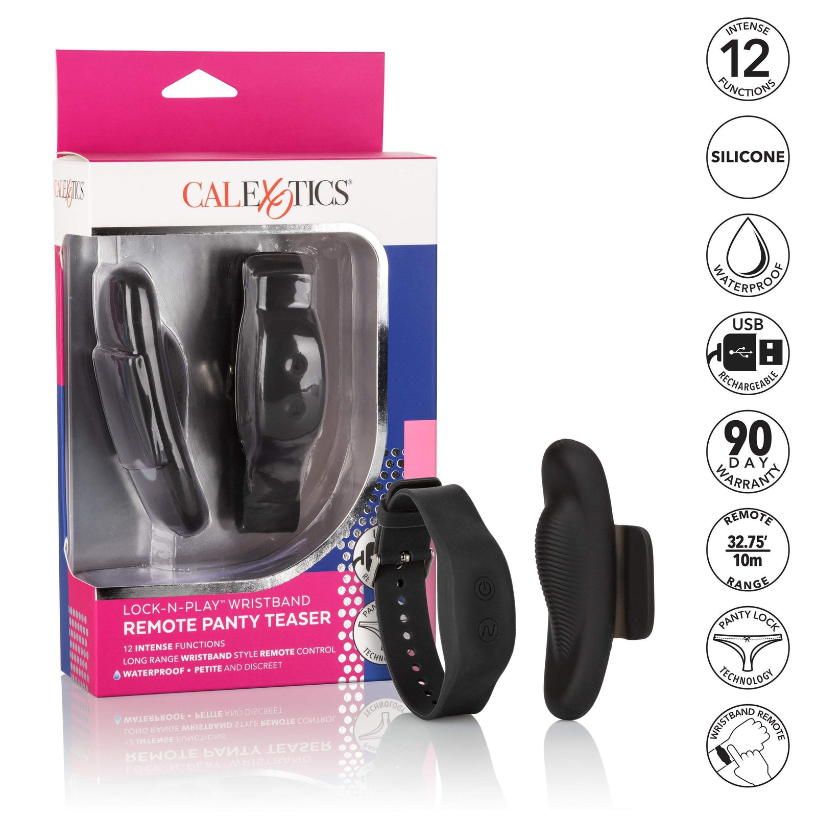 California Exotics - Lock-N-Play Wristband Remote Panty Vibrator (Black) - Panties Massager Remote Control (Vibration) Rechargeable Durio.sg