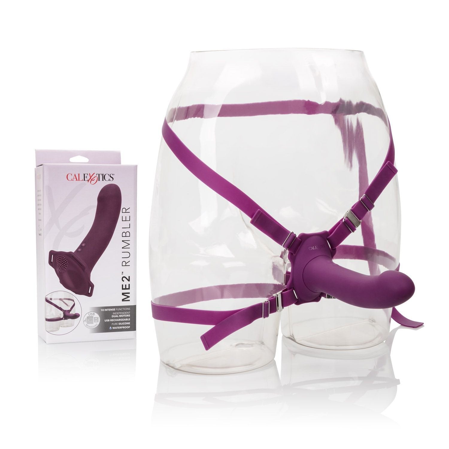 California Exotics - Me2 Rumbler Strap On Vibrating Dildo (Purple) - Strap On with Non hollow Dildo for Female (Vibration) Rechargeable Durio.sg