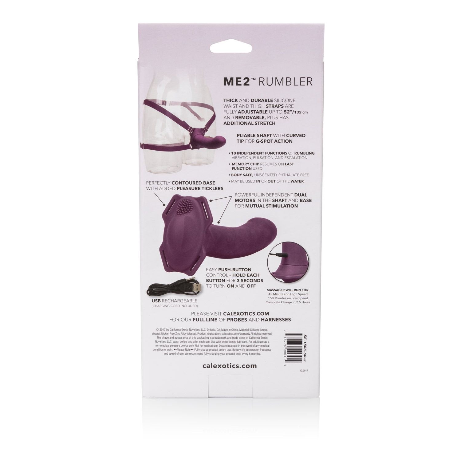 California Exotics - Me2 Rumbler Strap On Vibrating Dildo (Purple) - Strap On with Non hollow Dildo for Female (Vibration) Rechargeable Durio.sg