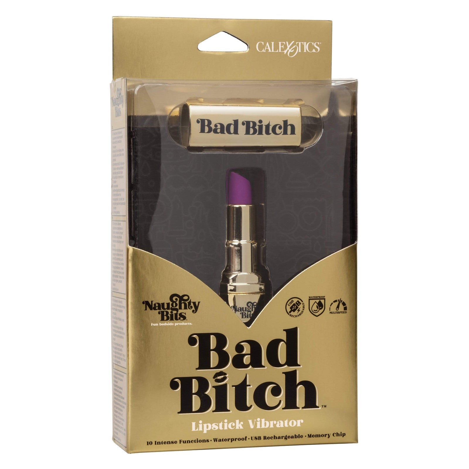 California Exotics - Naughty Bits Bad Bitch Discreet Lipstick Vibrator (Gold) - Discreet Toys Durio.sg